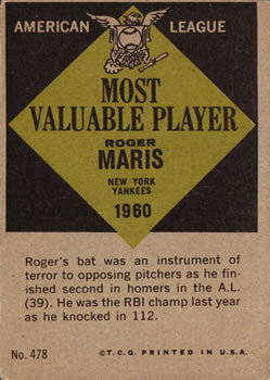 1961 Topps #478 Roger Maris PSA 5