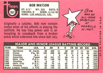 1969 Topps #562 Bob Watson PSA 8