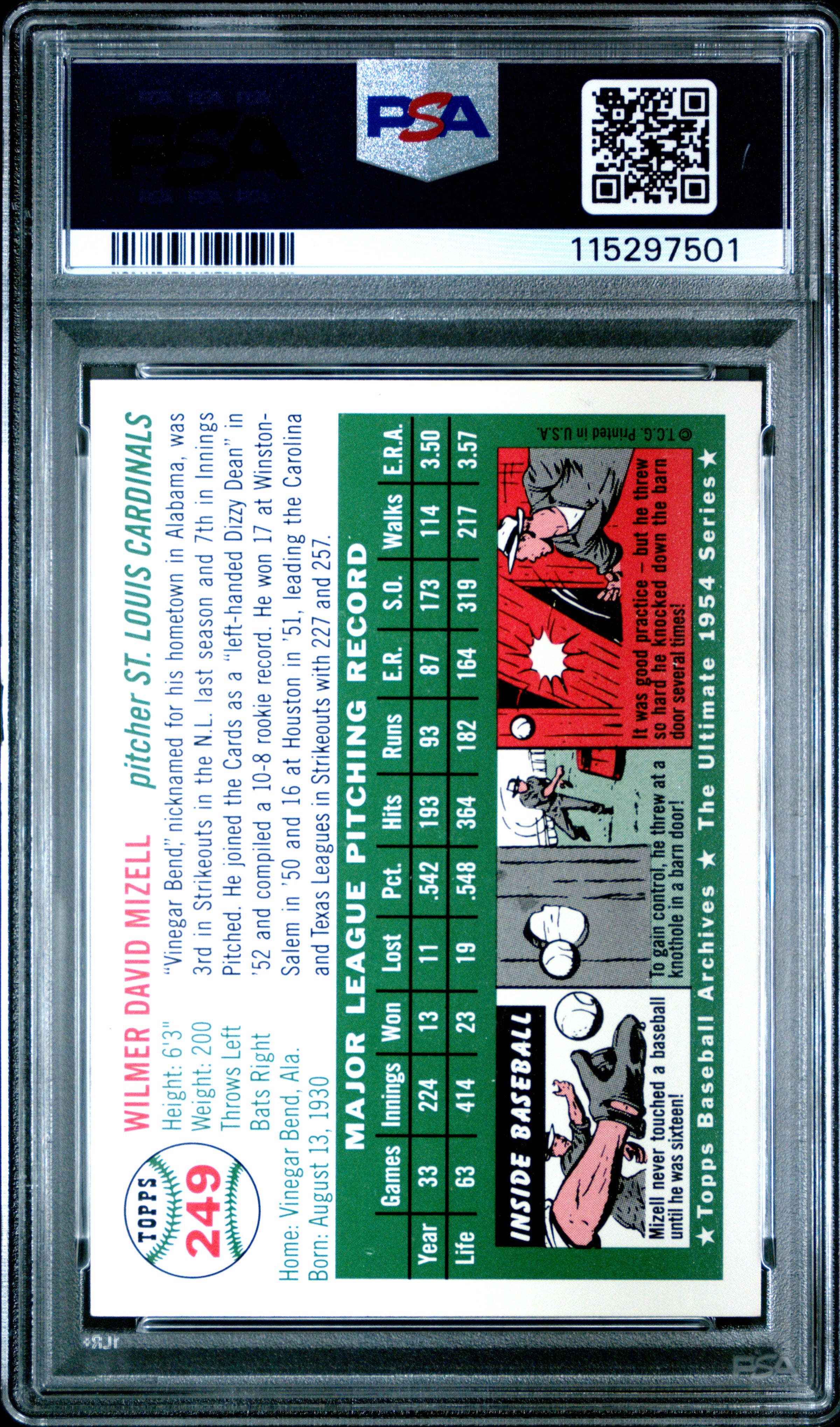 1994 Topps Archives 1954 Reprint #249 Wilmer Mizell 1954 Reprint PSA 8