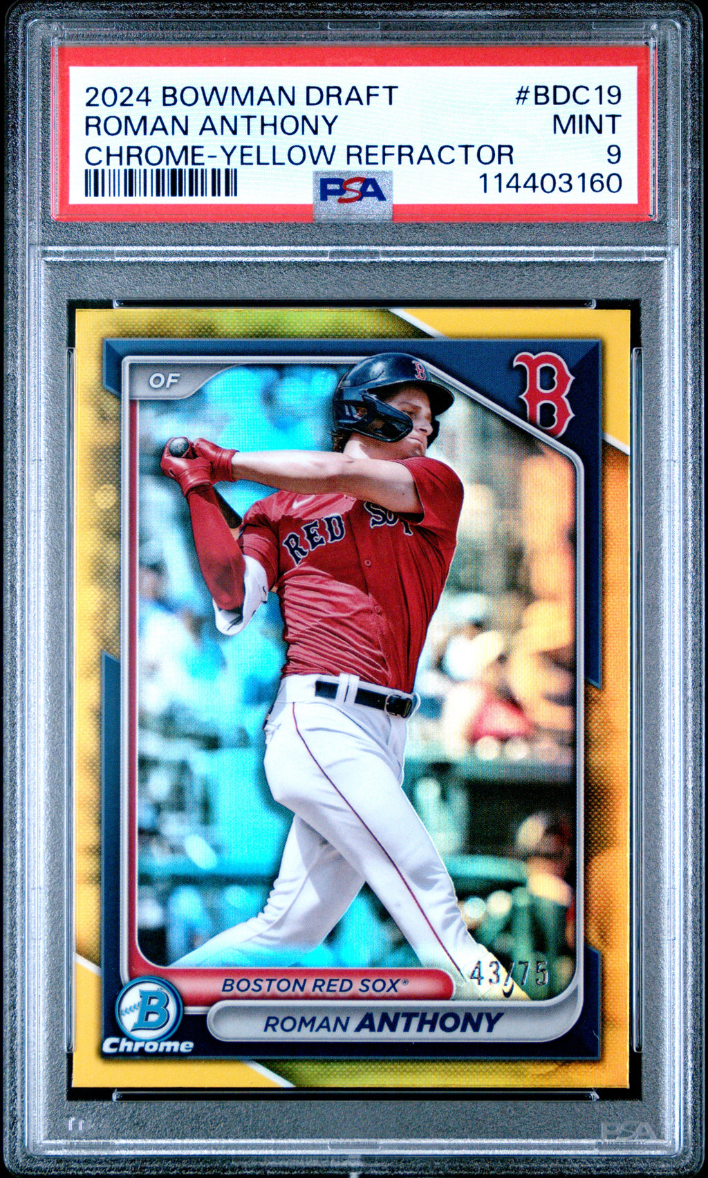 2024 Bowman Draft #BDC19 Roman Anthony Chrome-Yellow Refractor PSA 9