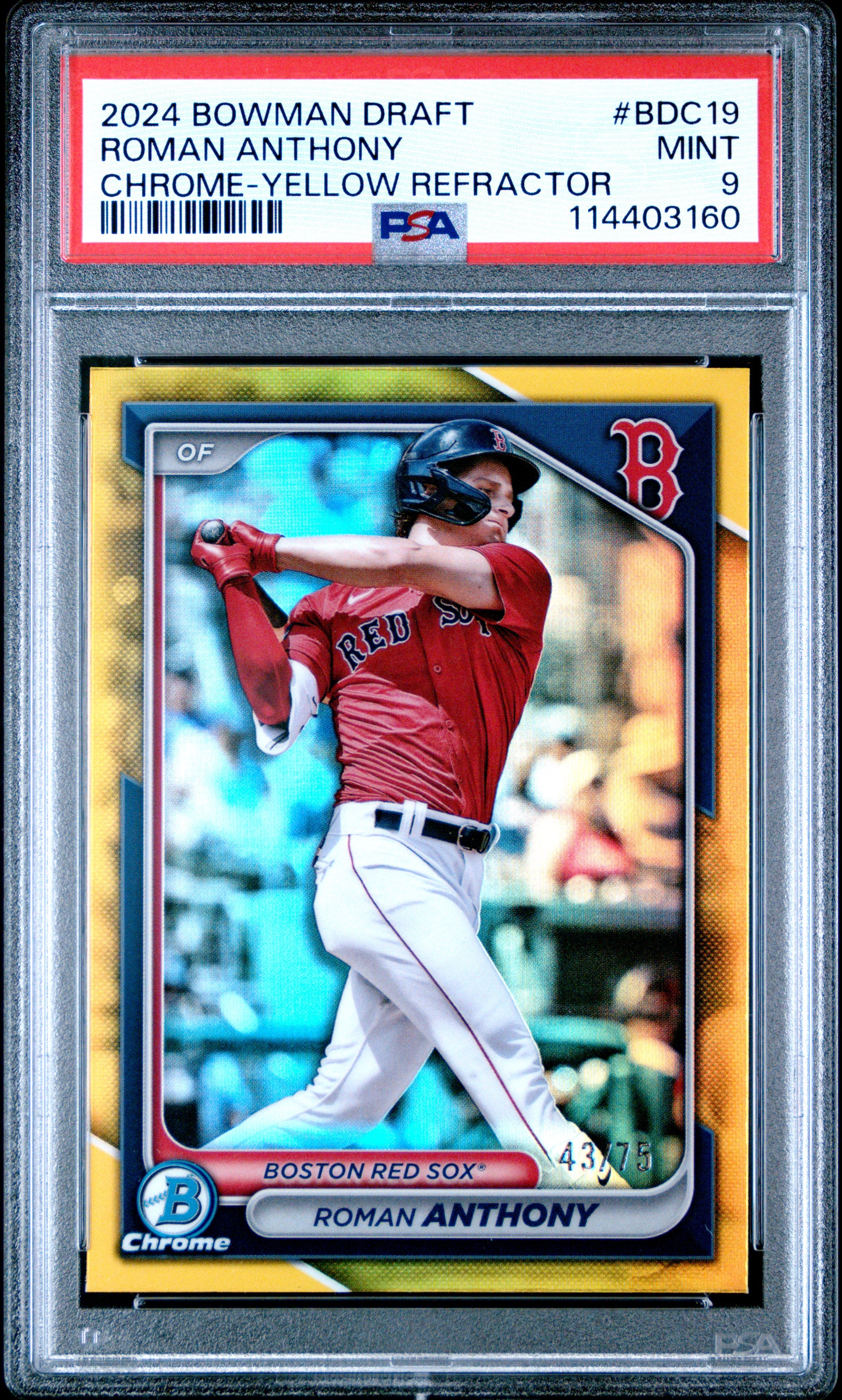 2024 Bowman Draft #BDC19 Roman Anthony Chrome-Yellow Refractor PSA 9