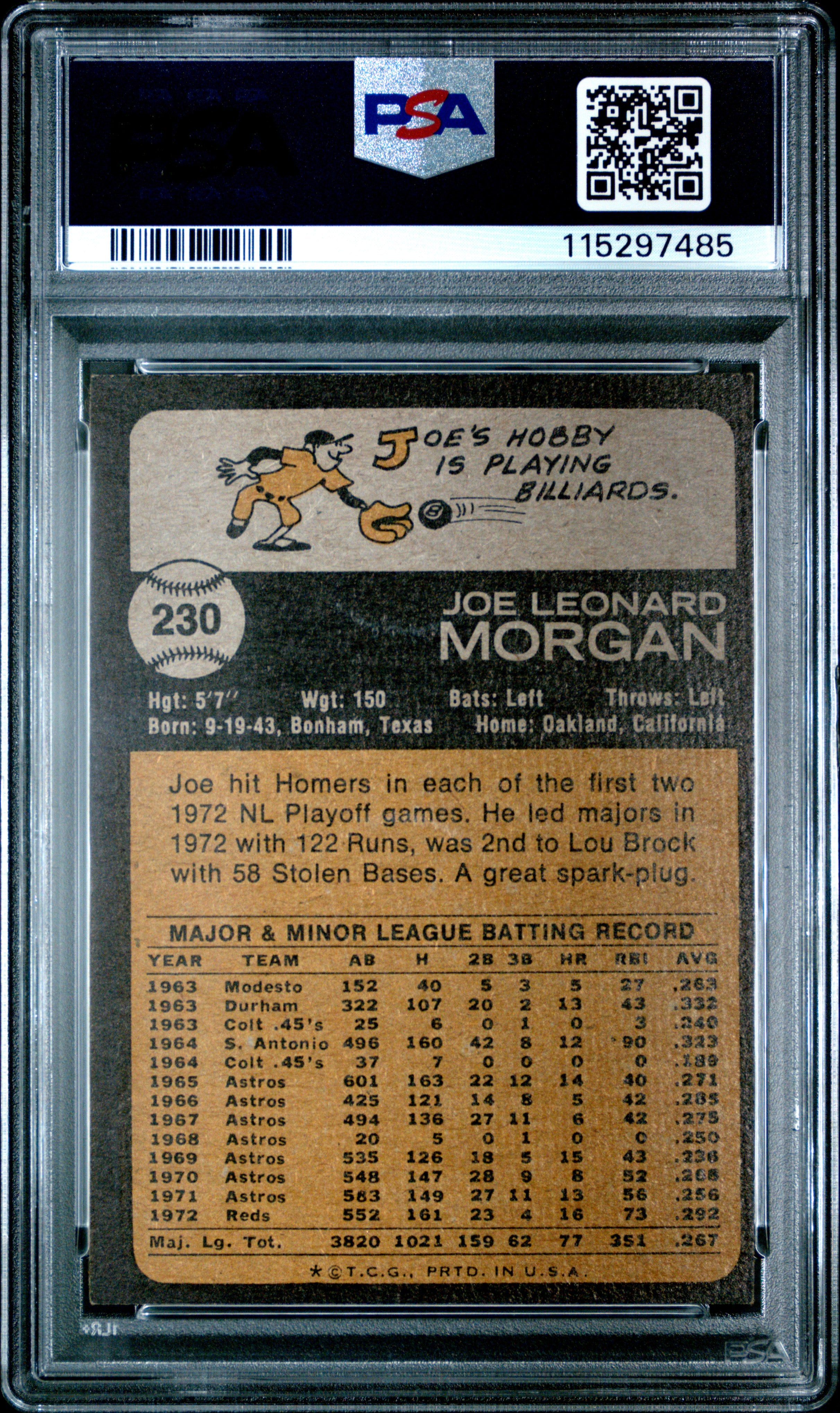 1973 Topps #230 Joe Morgan PSA 8