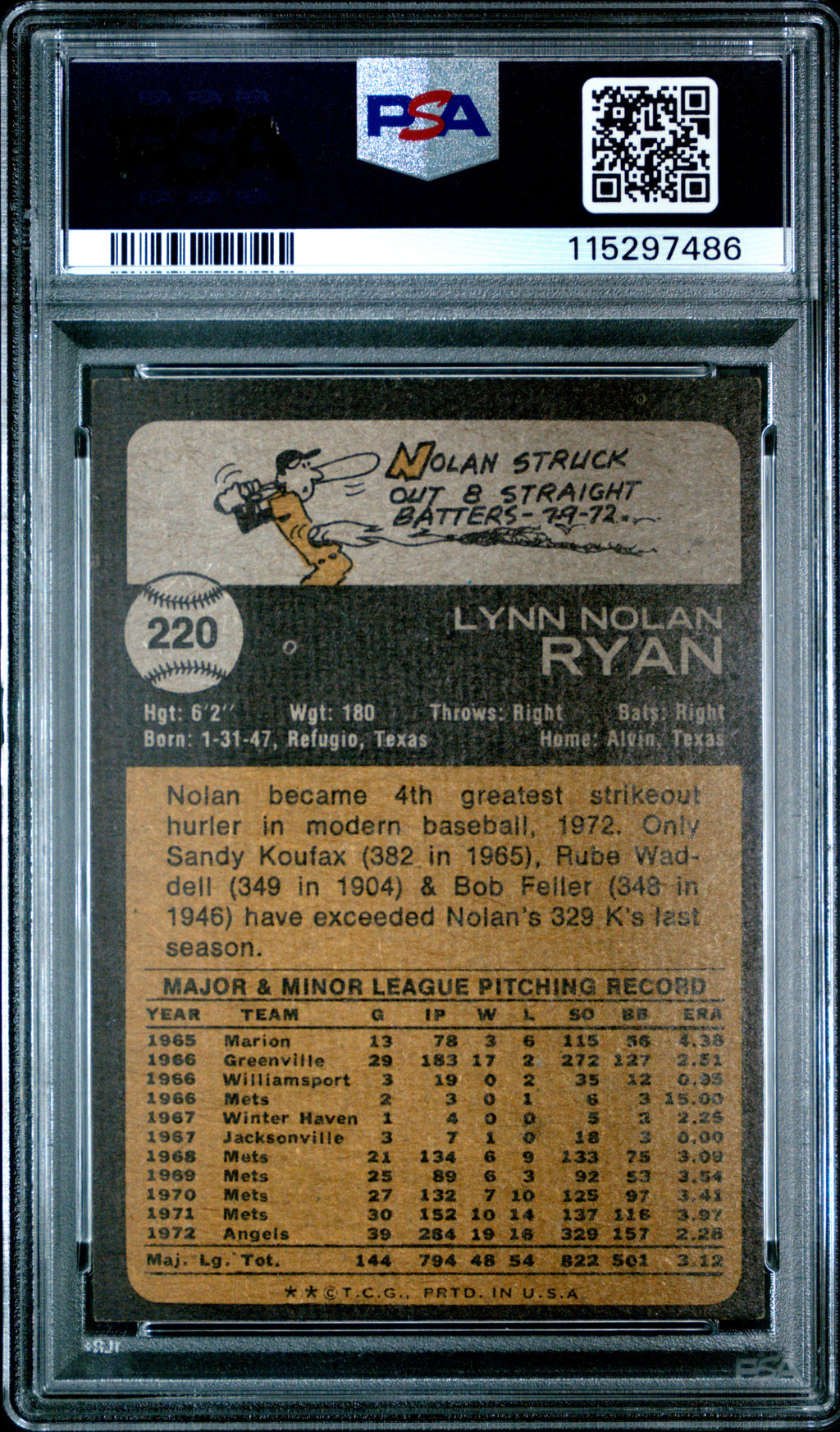 1973 Topps #220 Nolan Ryan PSA 6