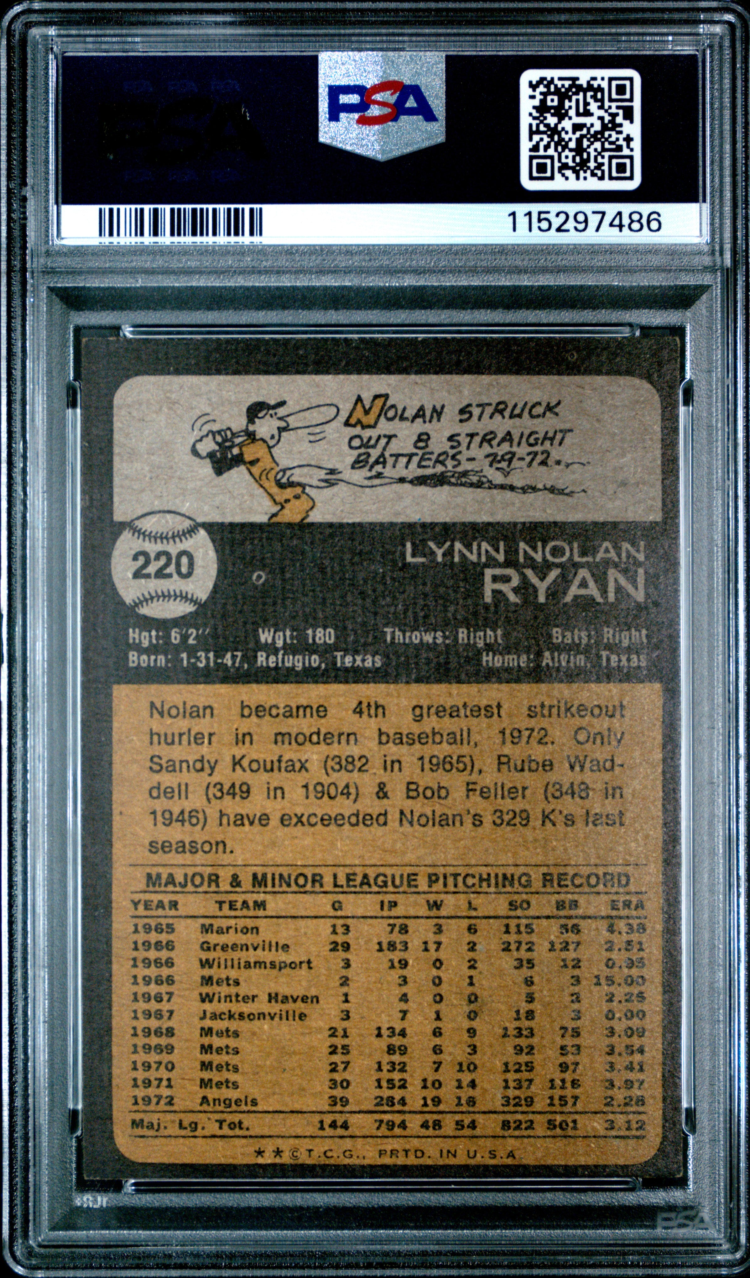 1973 Topps #220 Nolan Ryan PSA 6
