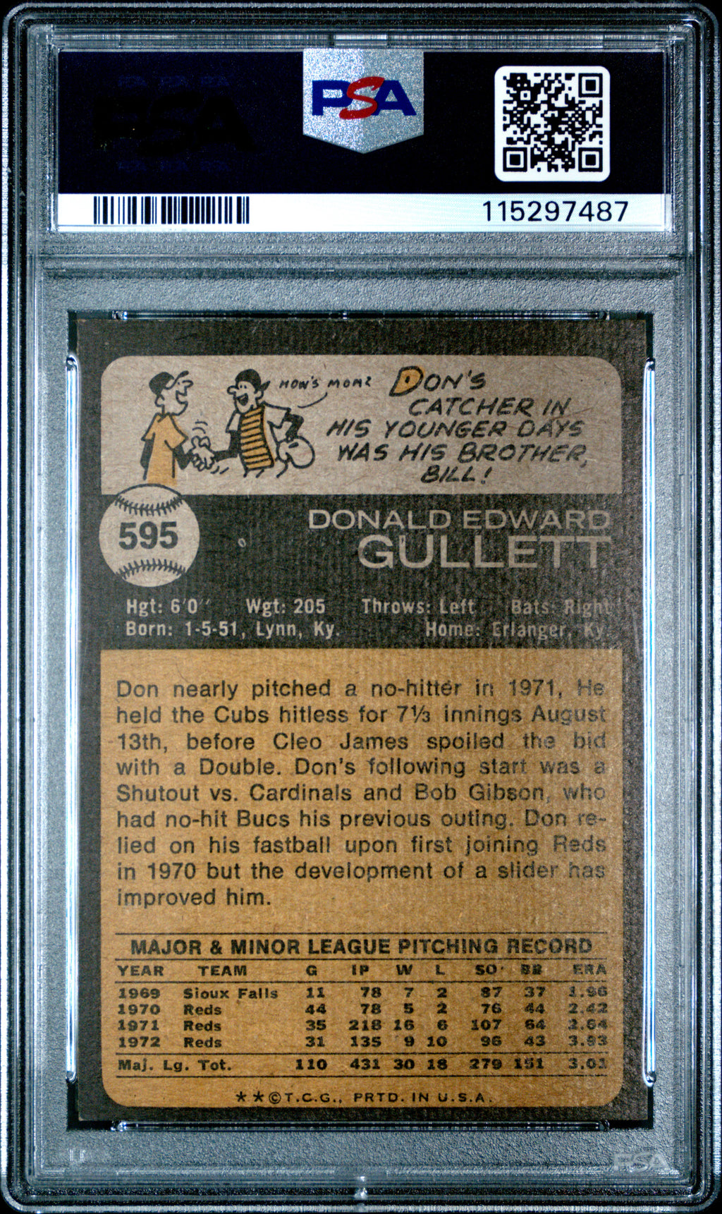 1973 Topps #595 Don Gullett PSA 7