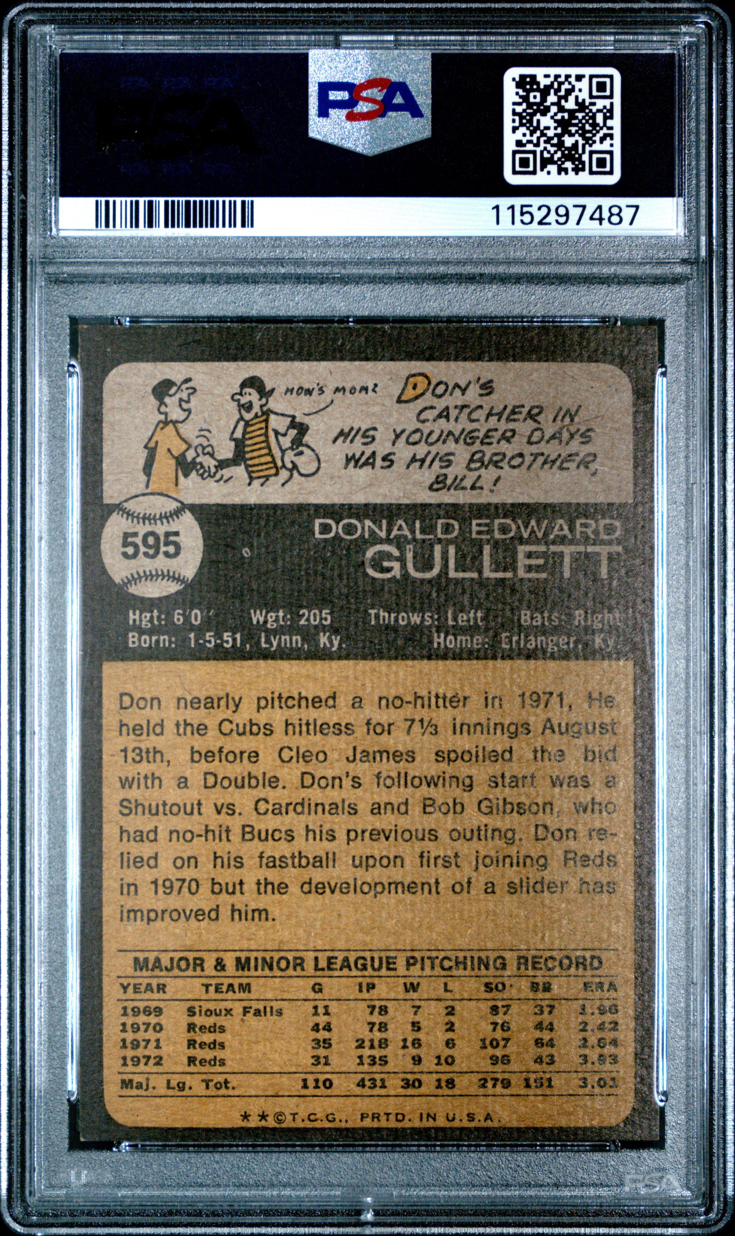 1973 Topps #595 Don Gullett PSA 7