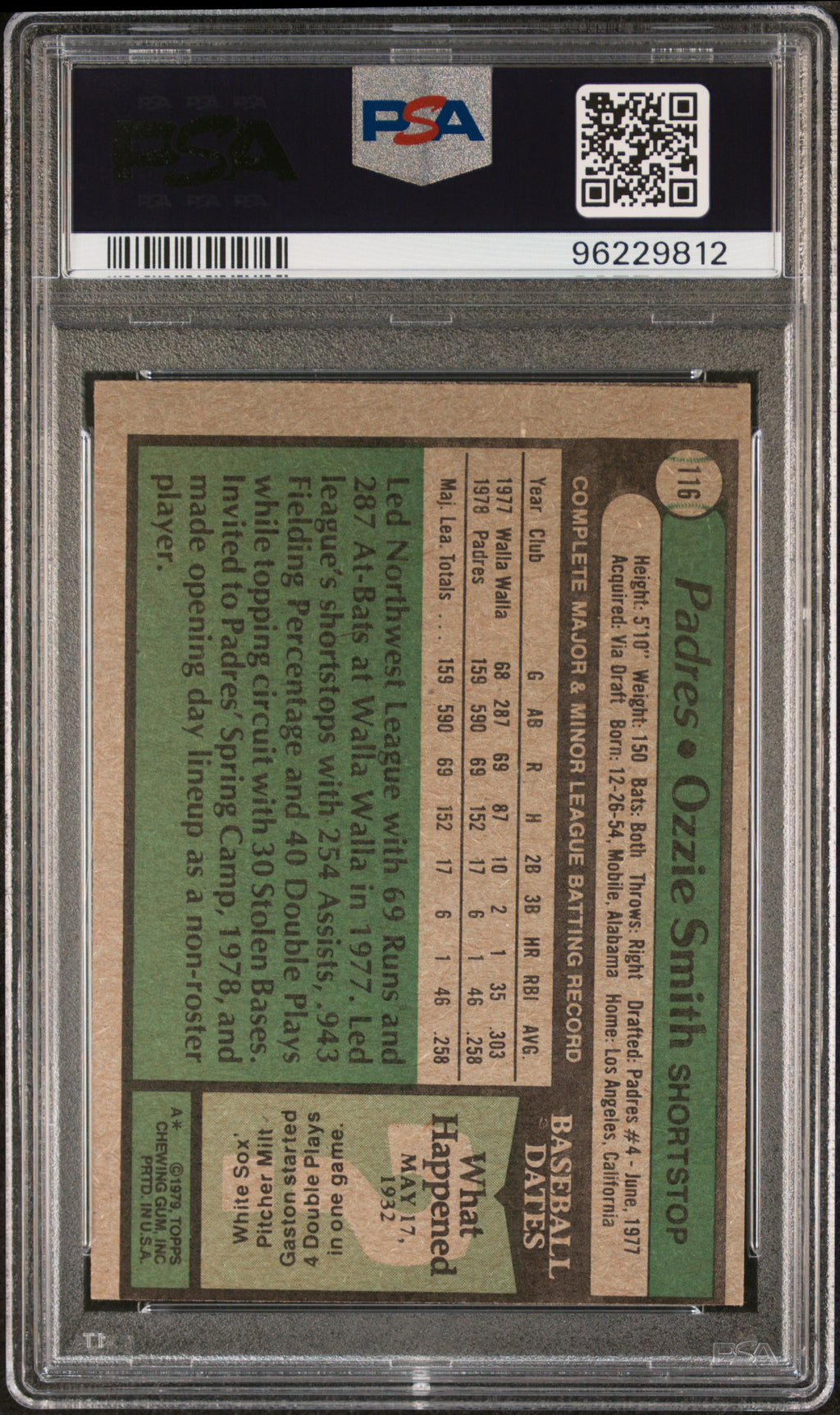 1979 Topps #116 Ozzie Smith PSA 8