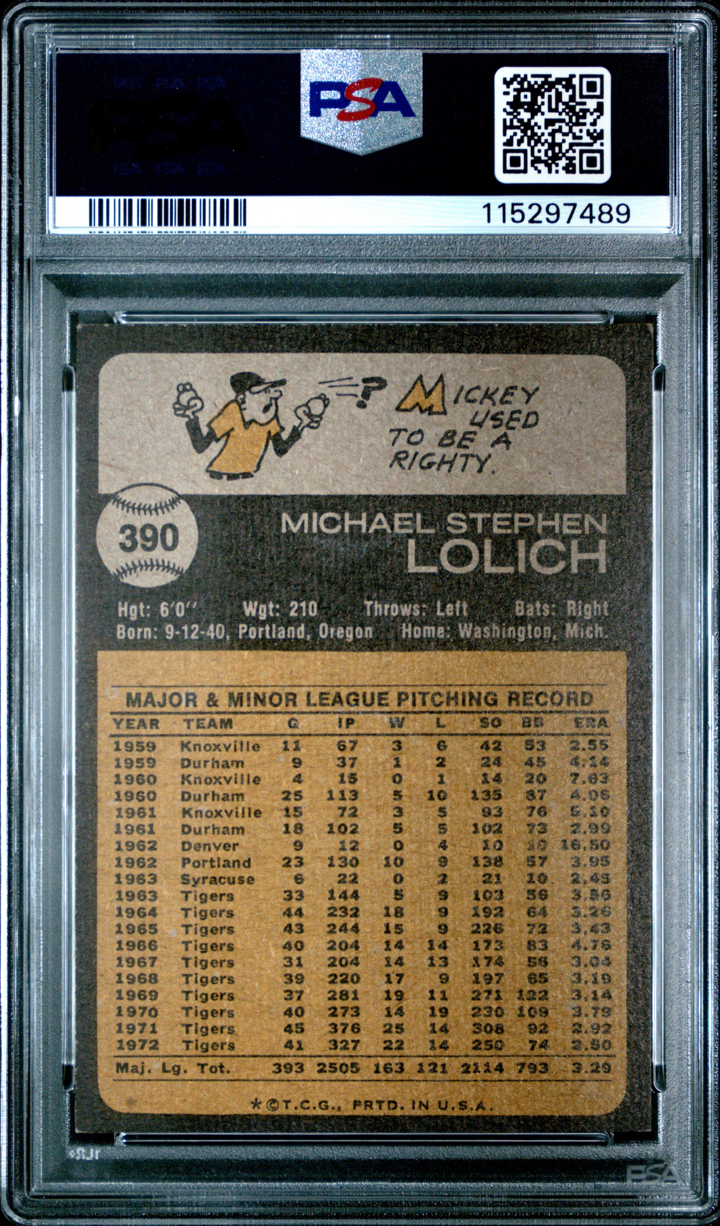1973 Topps #390 Mickey Lolich PSA 7