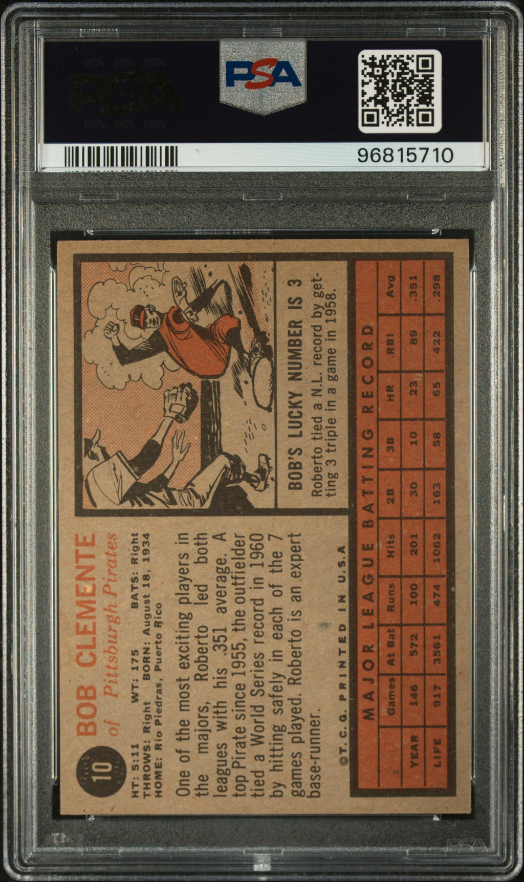 1962 Topps #10 Bob Clemente PSA 5