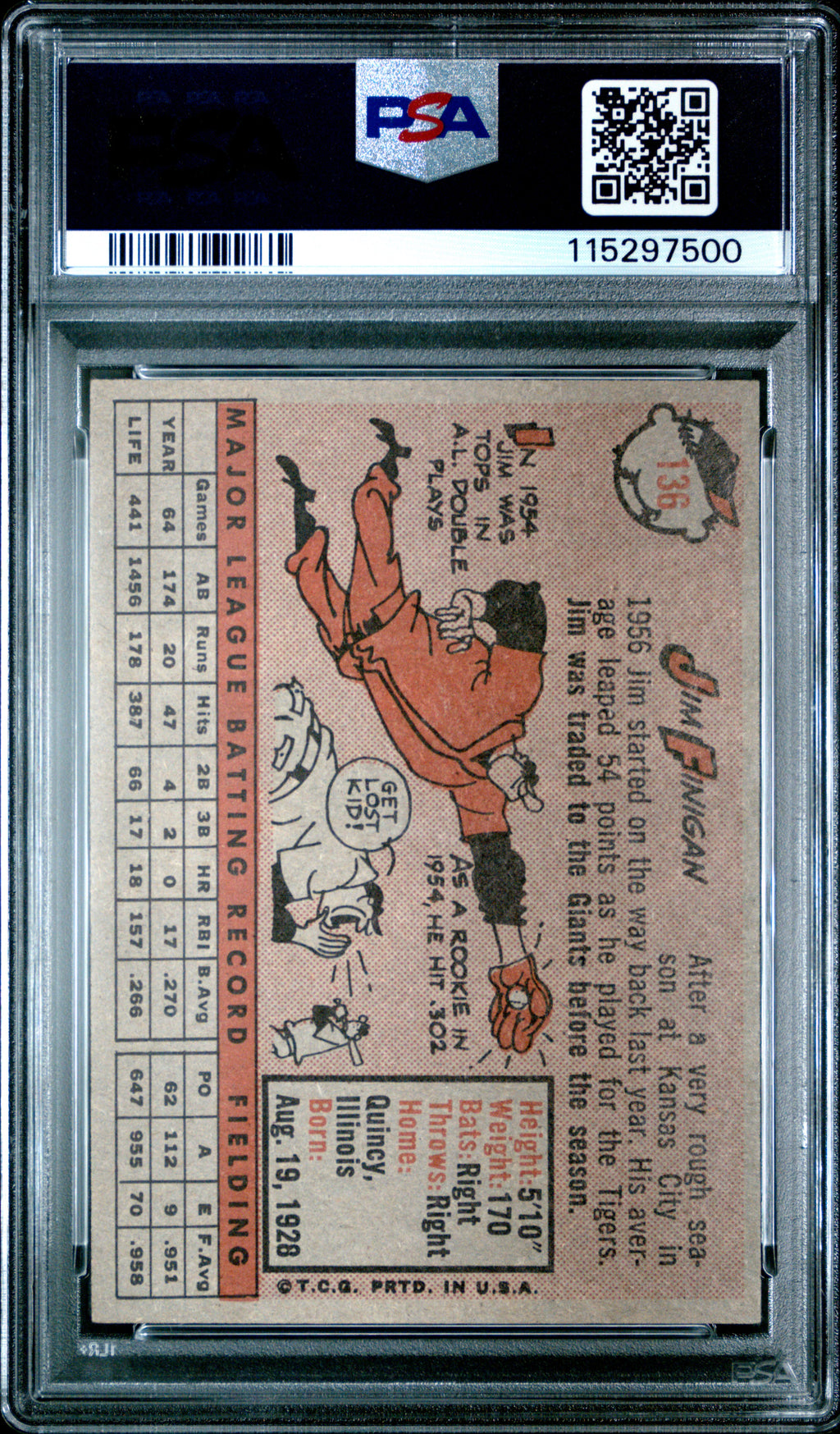 1958 Topps #136 Jim Finigan PSA 4