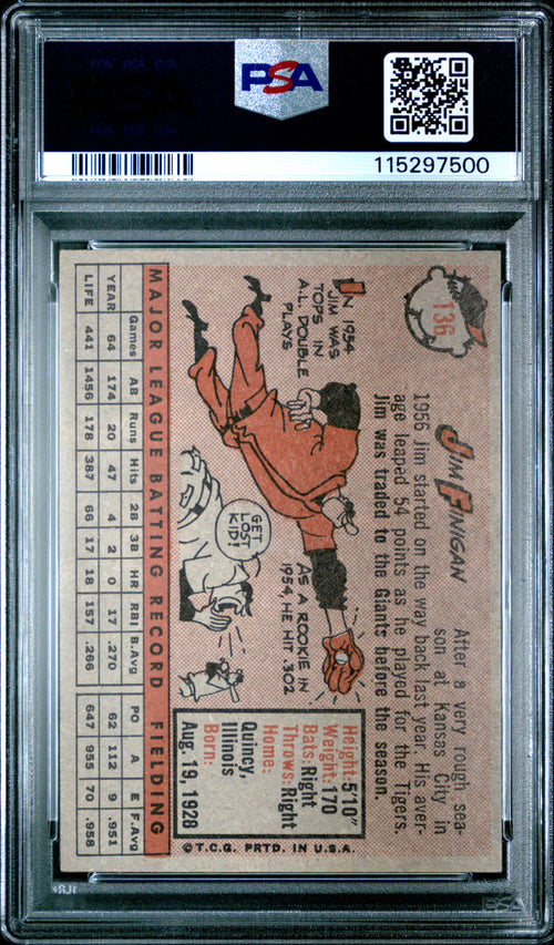 1958 Topps #136 Jim Finigan PSA 4