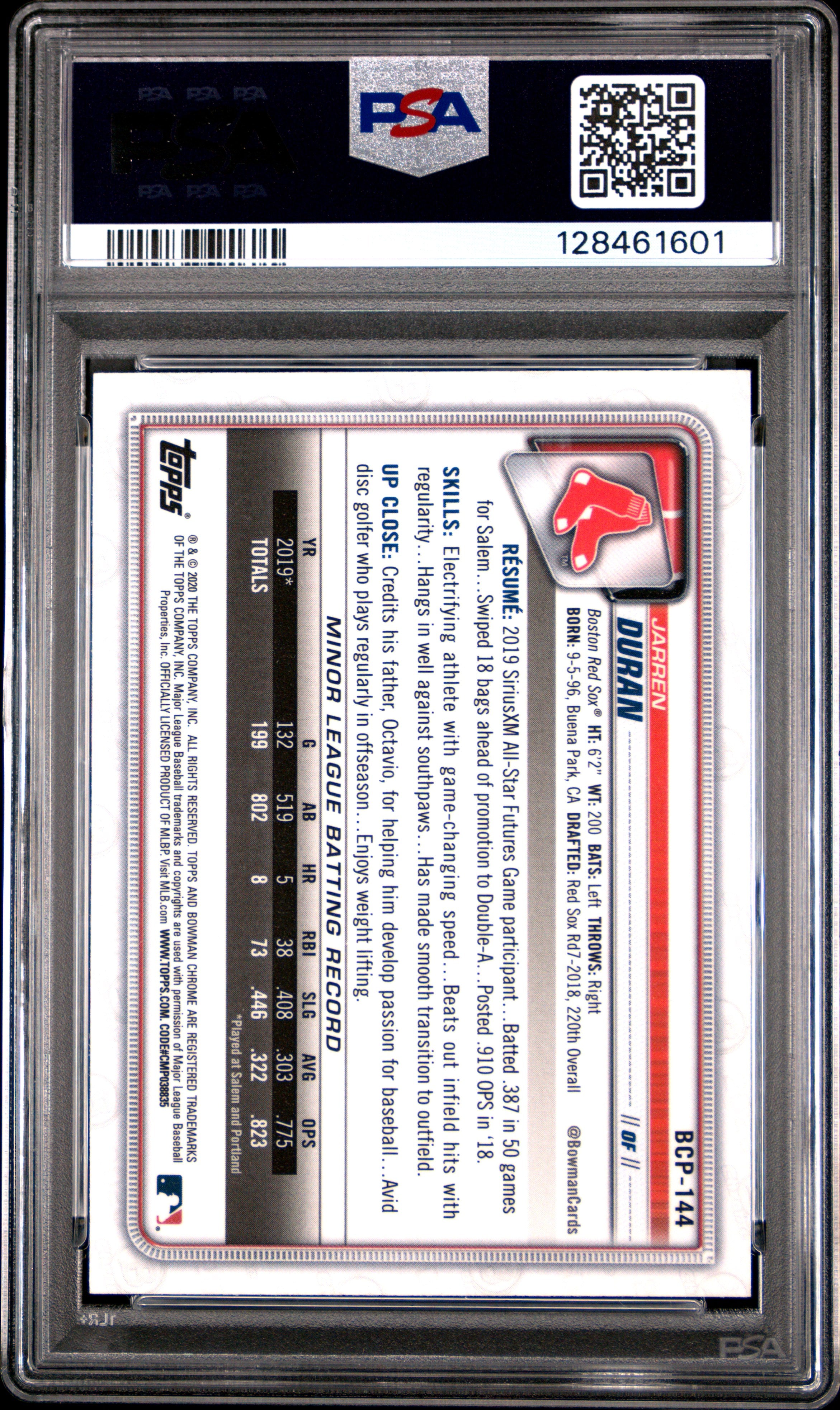 2020 Bowman Chrome Mega Box #BCP144 Jarren Duran Mega Box PSA 9