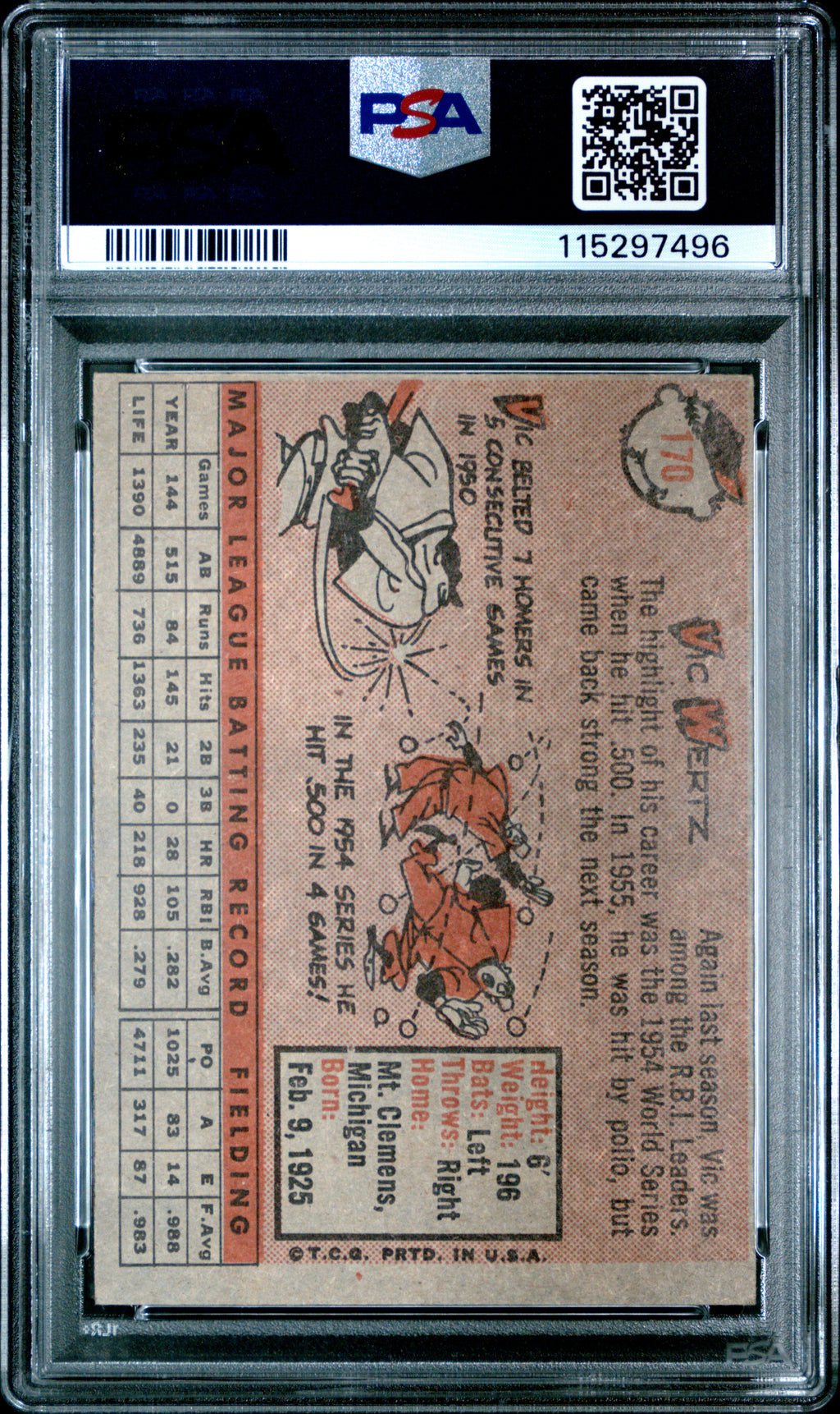 1958 Topps #170 Vic Wertz PSA 5