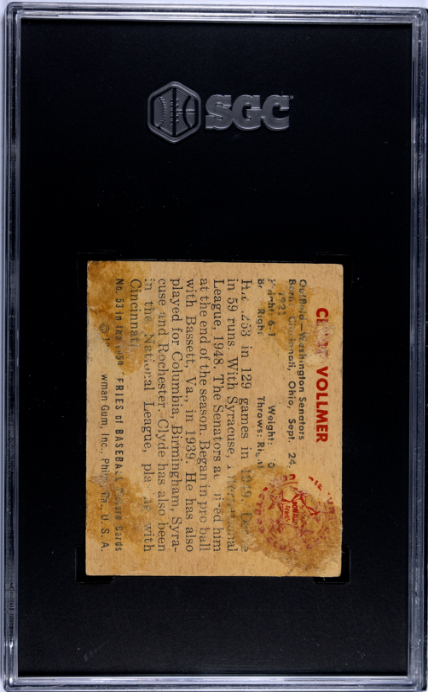 1950 Bowman #53 Clyde Vollmer SGC 1