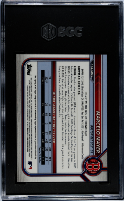 2022 Bowman #CPA-MMY Marcelo Mayer Chr. Pros. Auto. Gold Shim. Ref. SGC 9