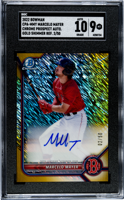 2022 Bowman #CPA-MMY Marcelo Mayer Chr. Pros. Auto. Gold Shim. Ref. SGC 9