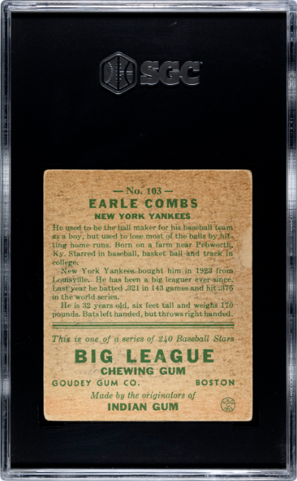 1933 Goudey #103 Earl Combs SGC 3