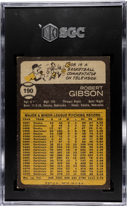 1973 Topps #190 Bob Gibson SGC 4