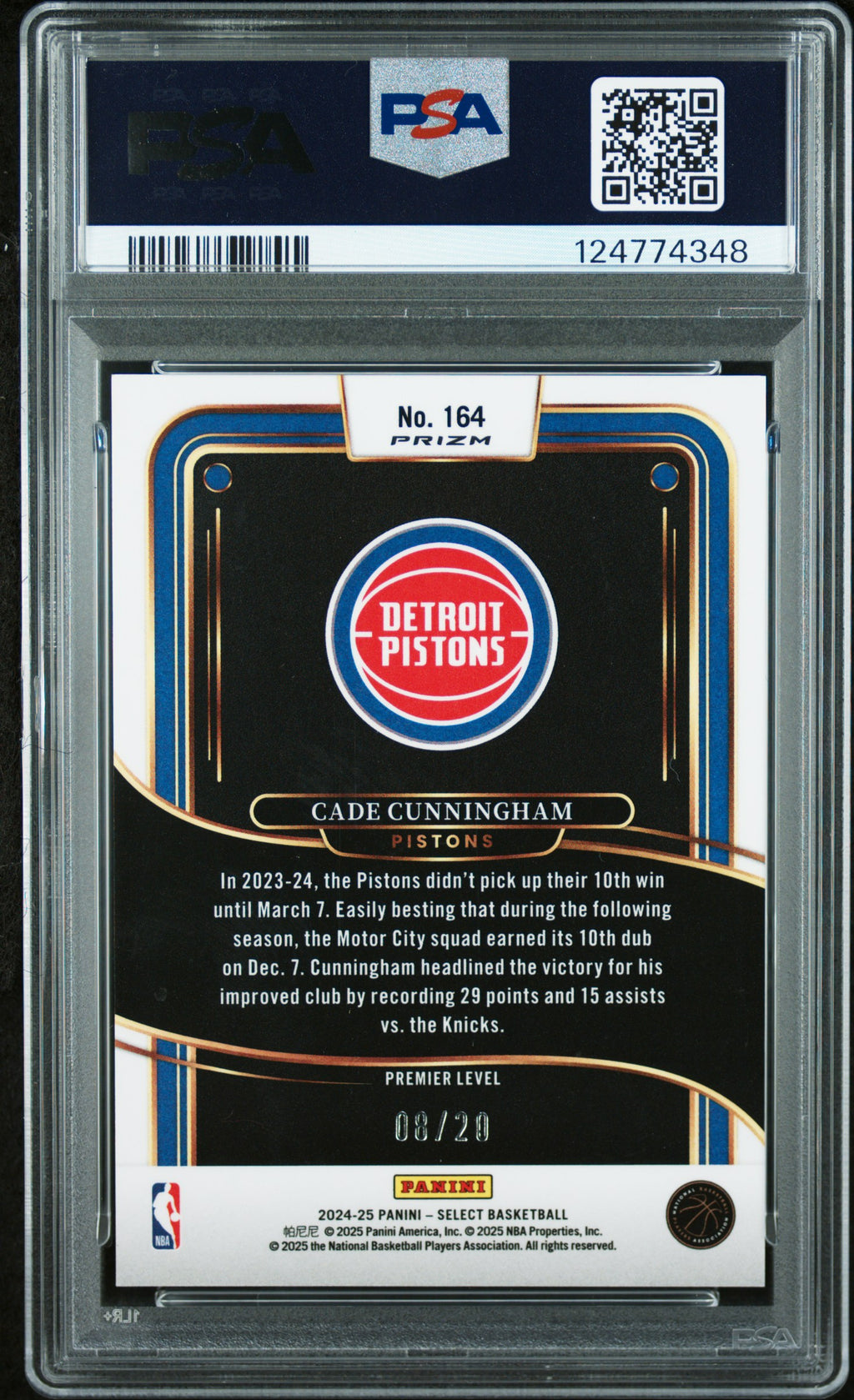 2024 Panini Select #164 Cade Cunningham Red Mojo PSA 9