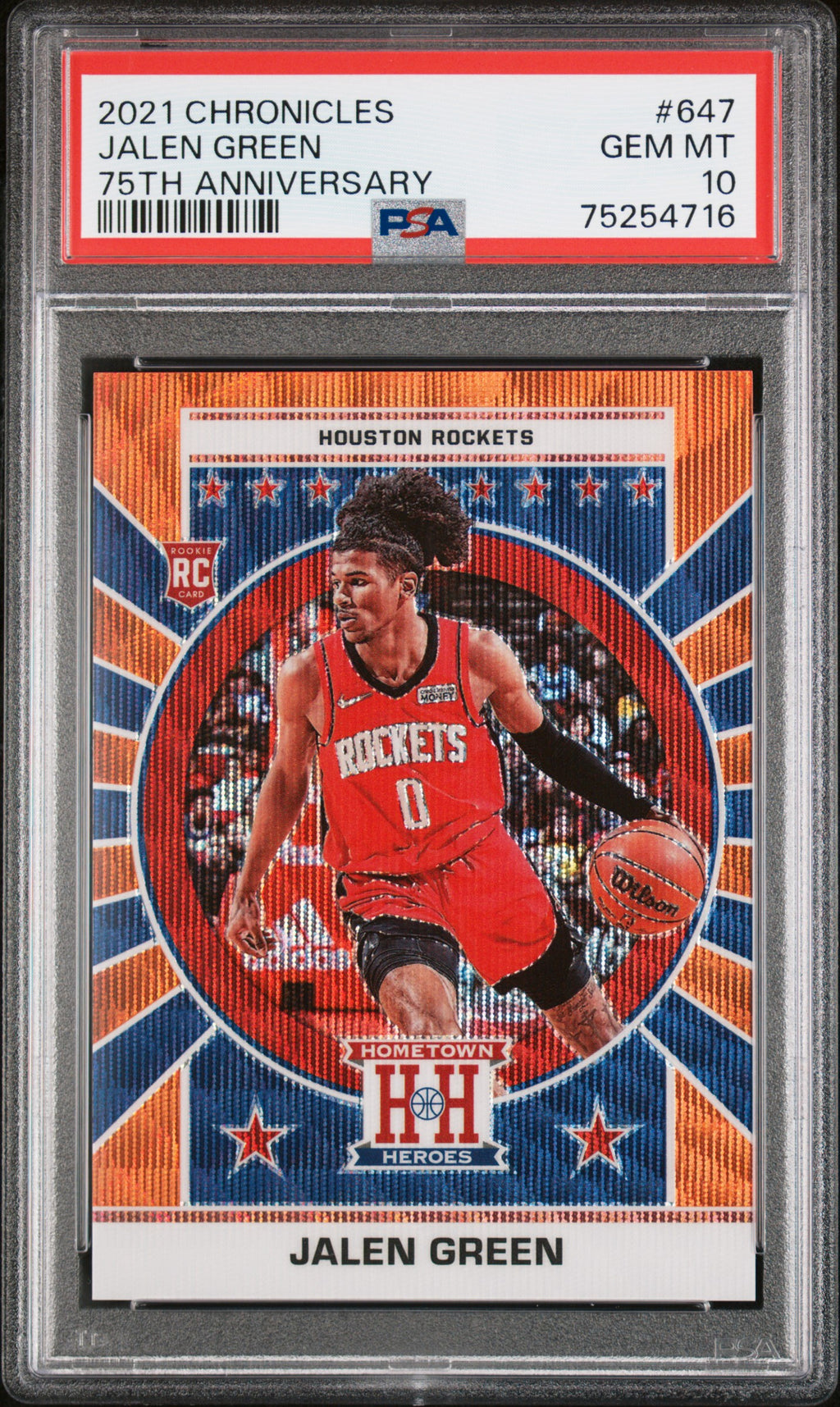 2021 Panini Chronicles #647 Jalen Green 75th Anniversary Orange /75 PSA 10