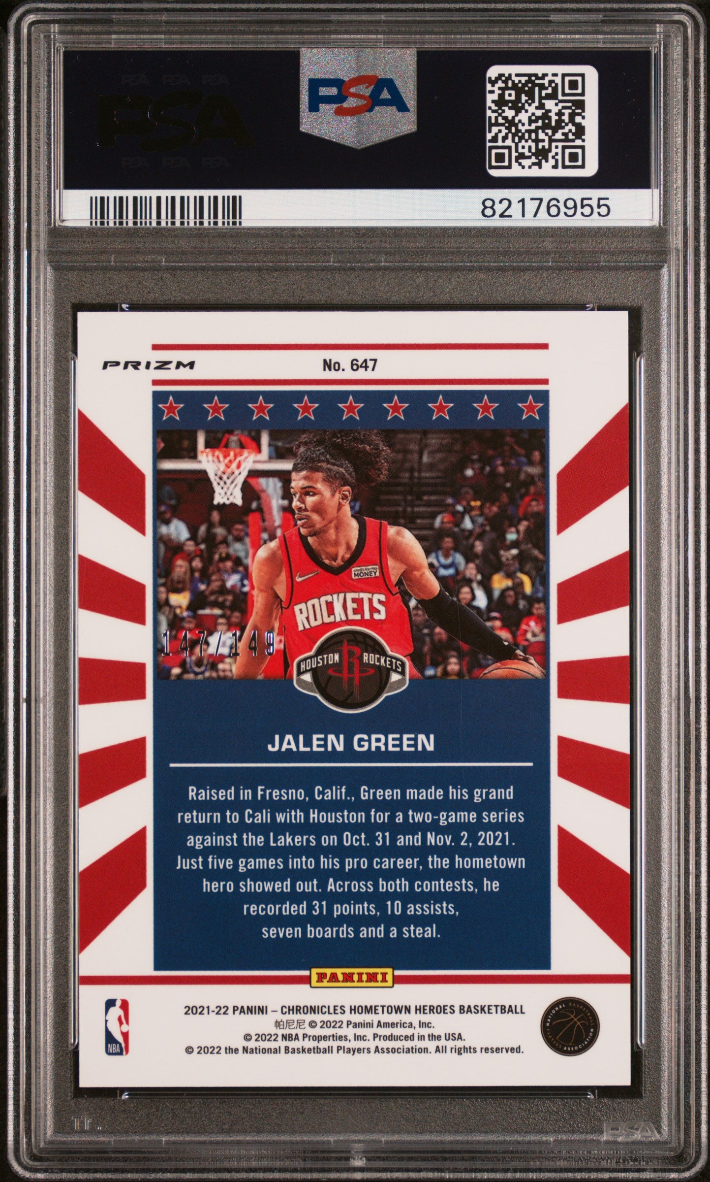 2021 Panini Chronicles #647 Jalen Green Red PSA 10