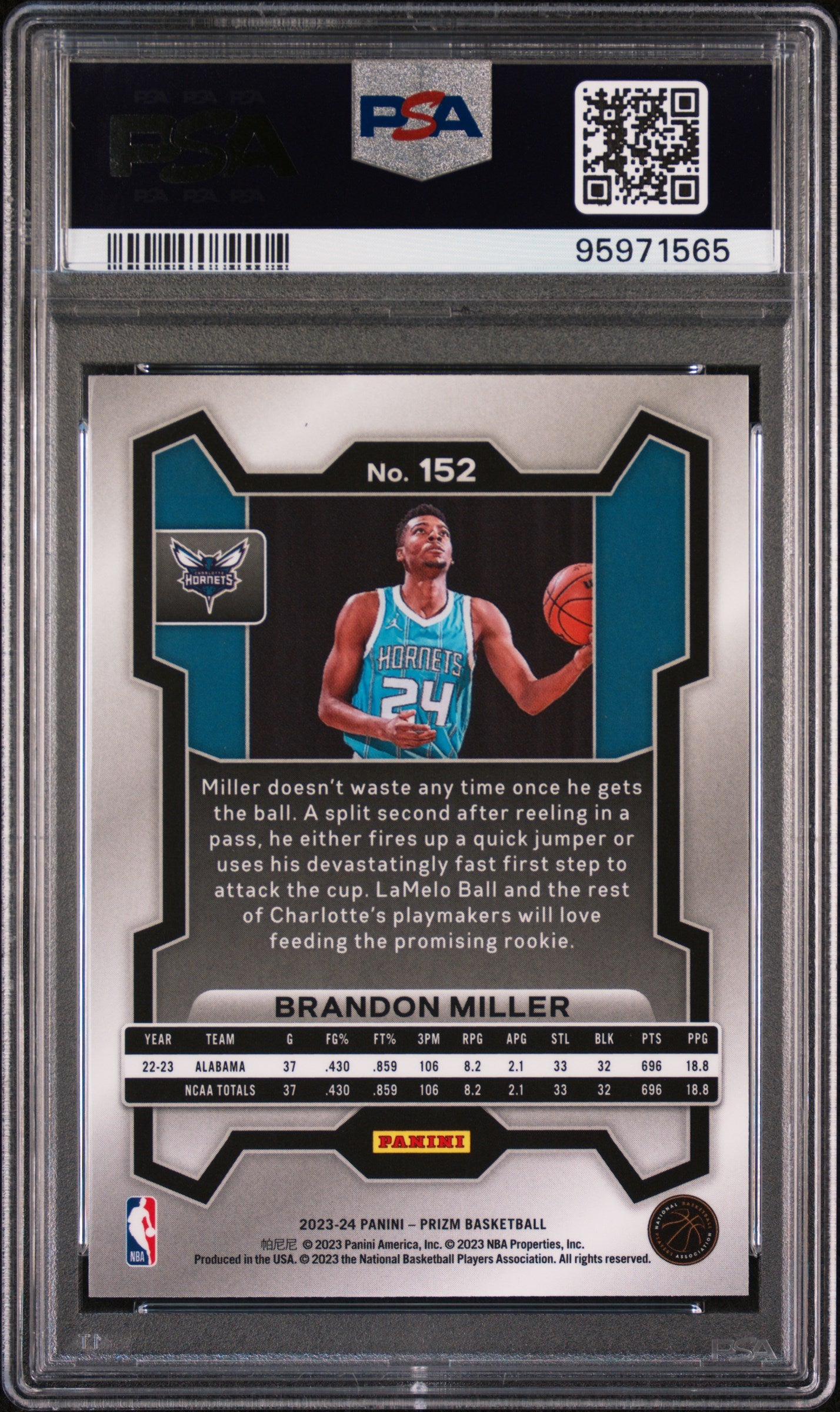 2023 Panini Prizm #152 Brandon Miller PSA 10