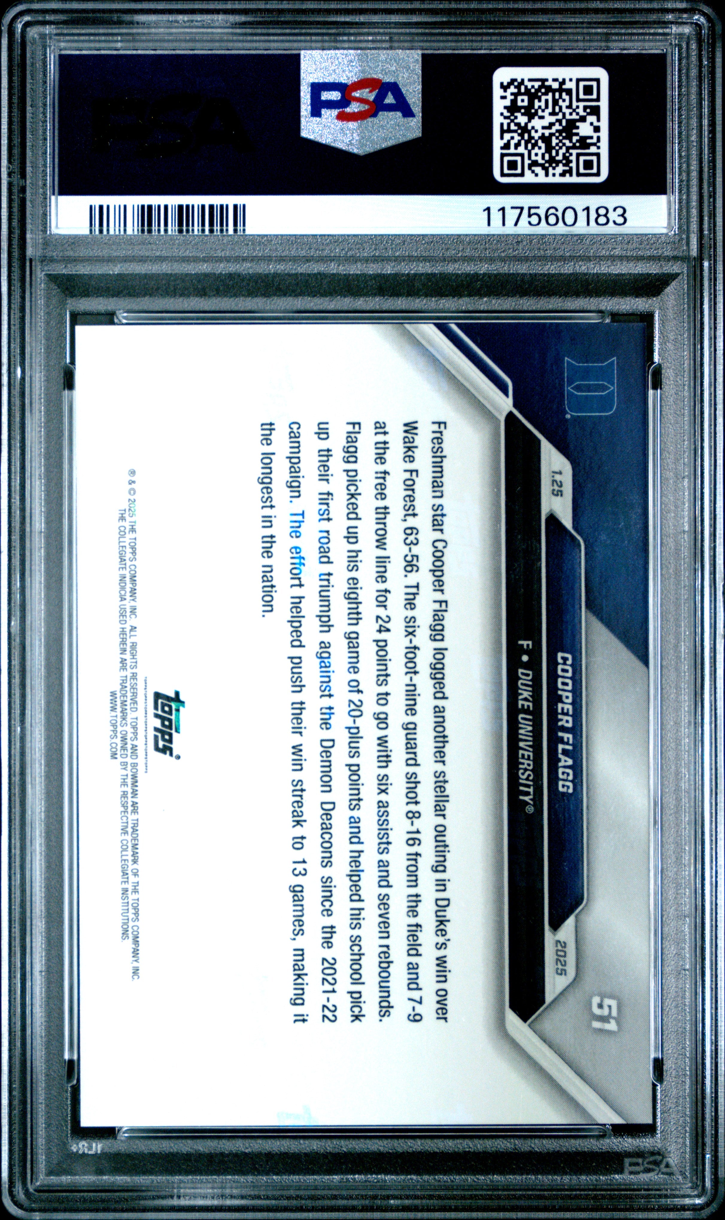 2024 Bowman U Now #51 Cooper Flagg PSA 10