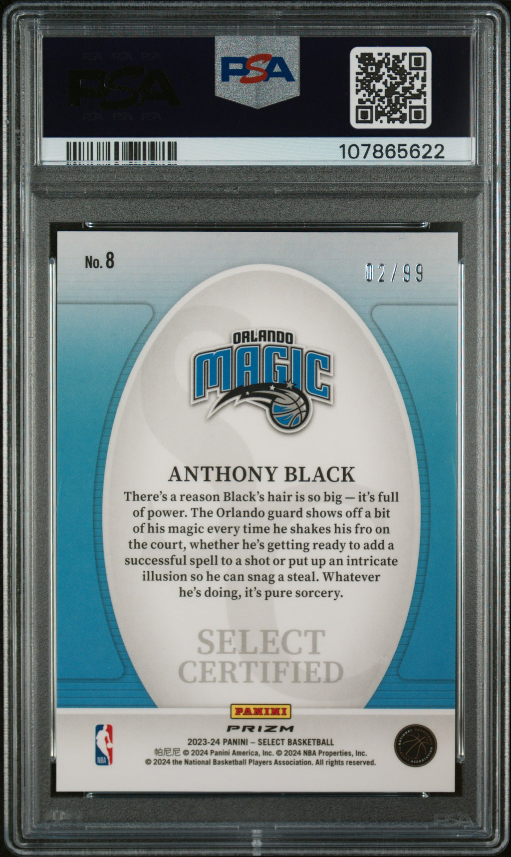 2023 Panini Select Select #8 Anthony Black Certified-Pink Cracked Ice PSA 10