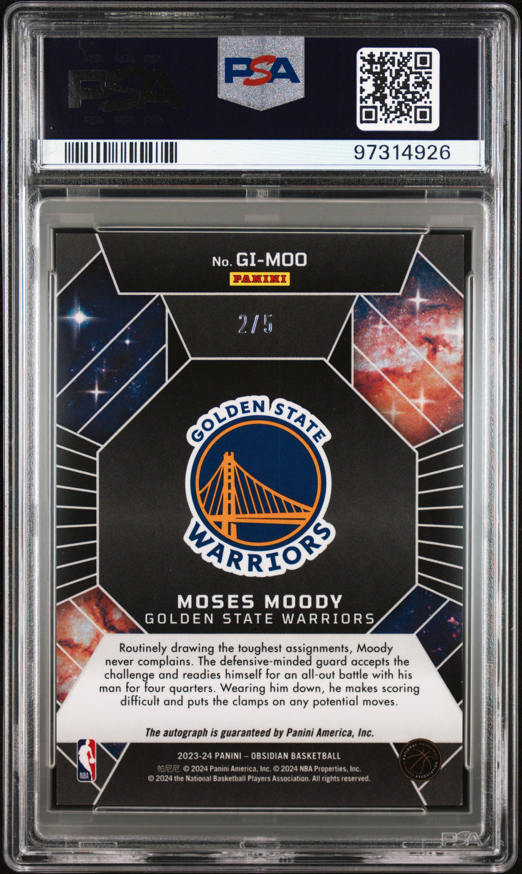 2023 Panini Obsidian Galaxy Ink Moses Moody Galaxy Ink-Ee Deep Sea Mojo PSA 9
