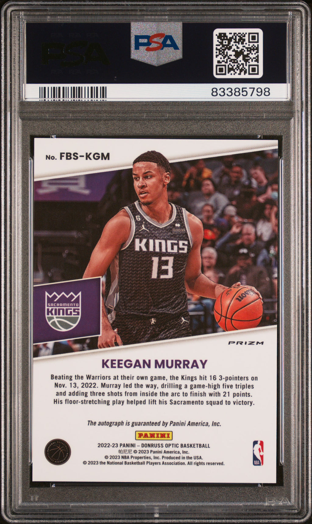 2022 Panini Donruss Optic Keegan Murray Fast Break Signatures PSA 10