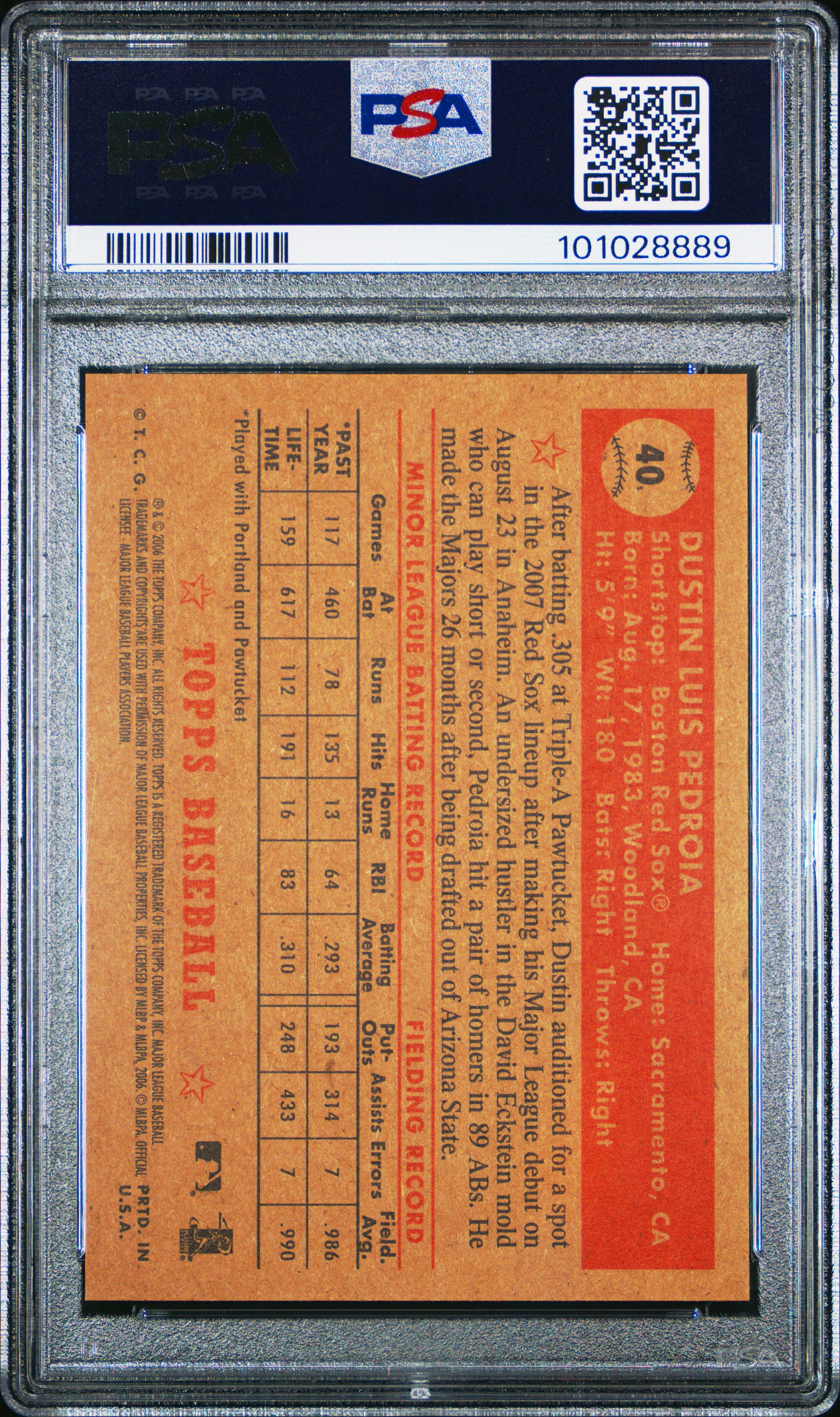 2006 Topps '52 #40 Dustin Pedroia PSA 10