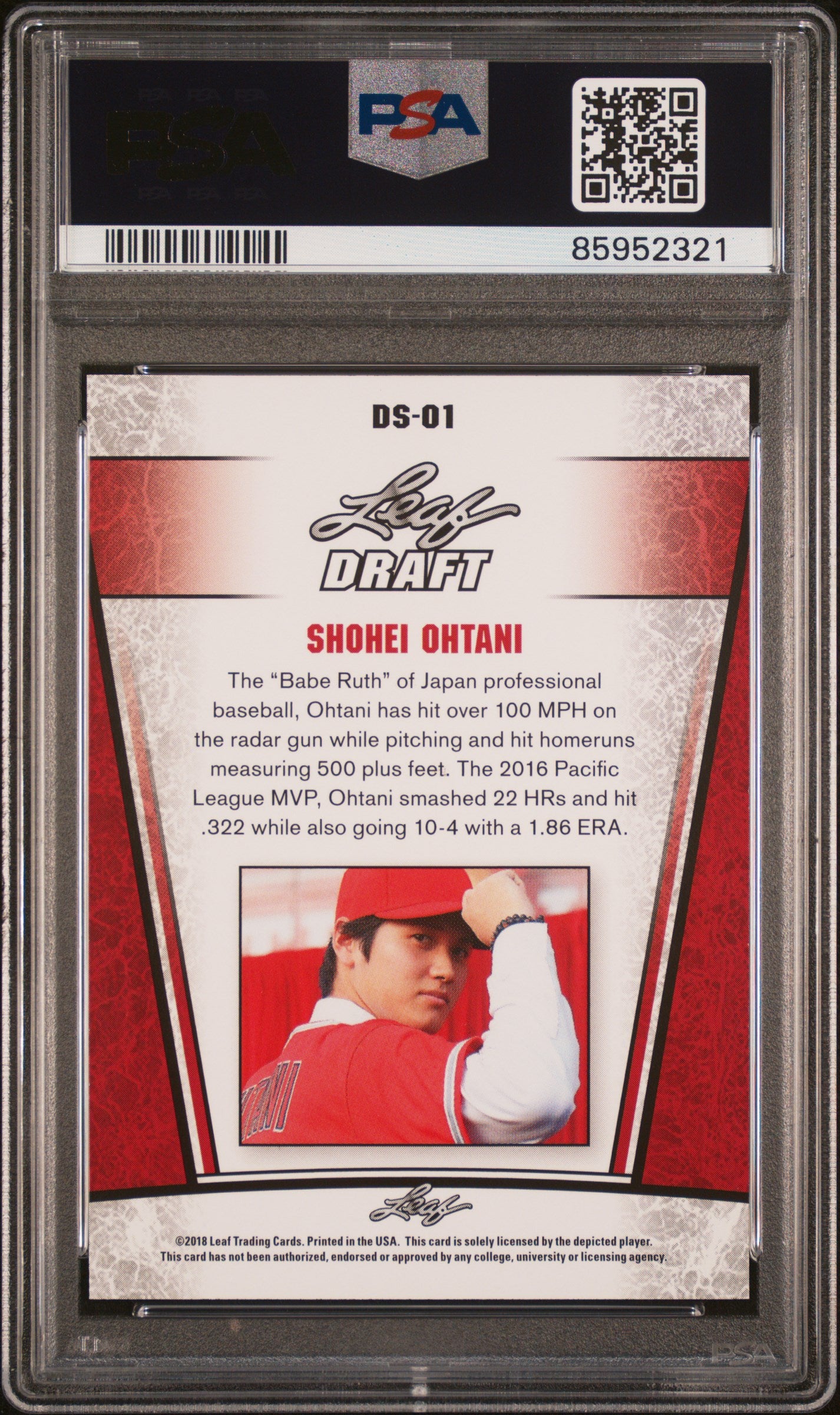 2018 Leaf Draft Ohtani Draft Silver #DS-01 Shohei Ohtani Draft Silver PSA 9
