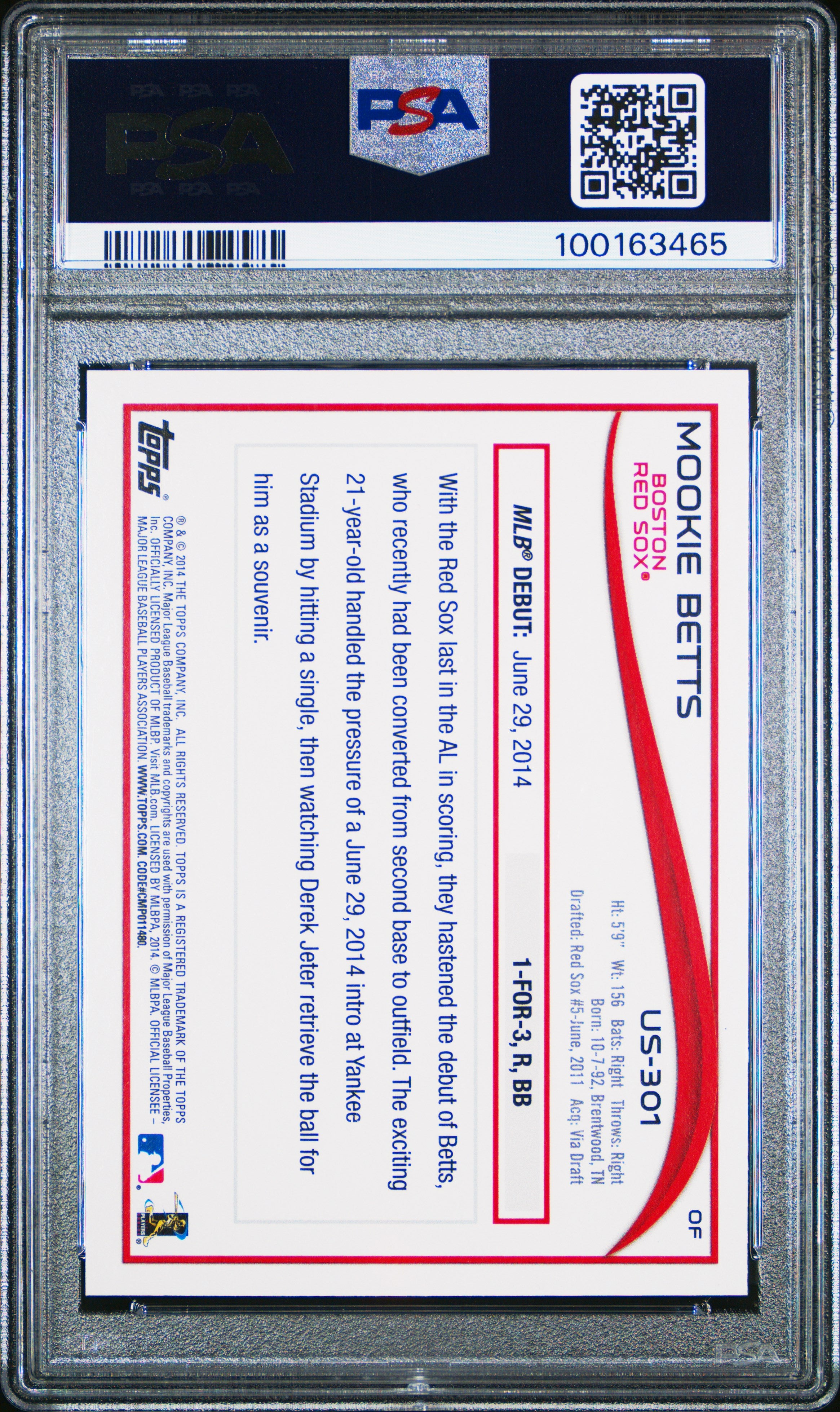 2014 Topps Update #US301 Mookie Betts PSA 9