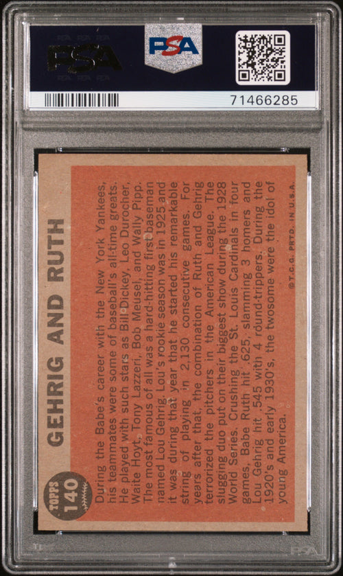1962 Topps #140 Gehrig And Ruth PSA 5