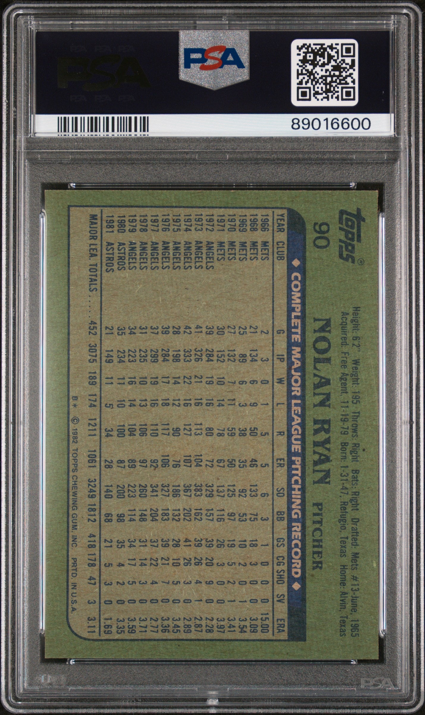 1982 Topps #90 Nolan Ryan PSA 8