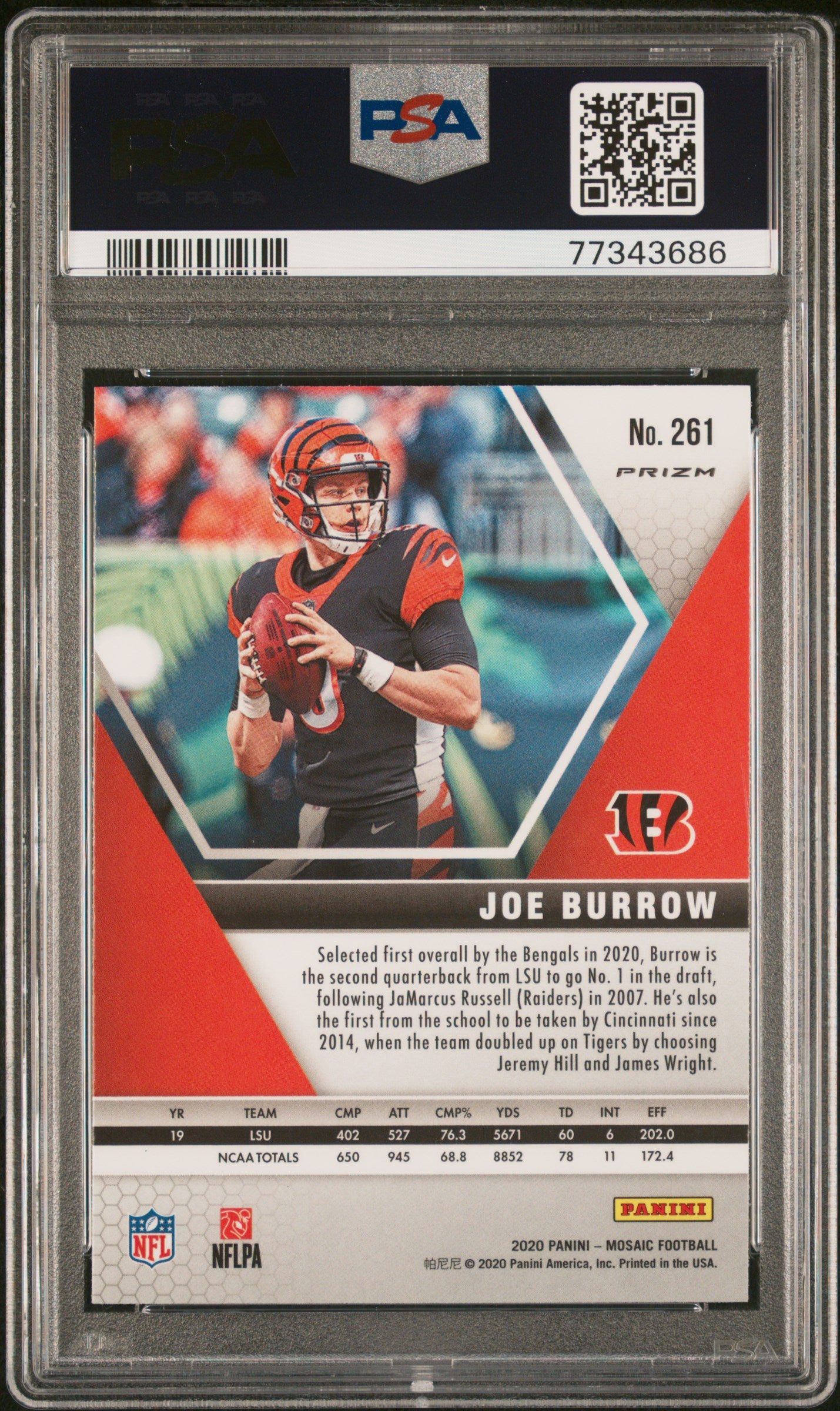 2020 Panini Mosaic #261 Joe Burrow Reactive Orange PSA 9