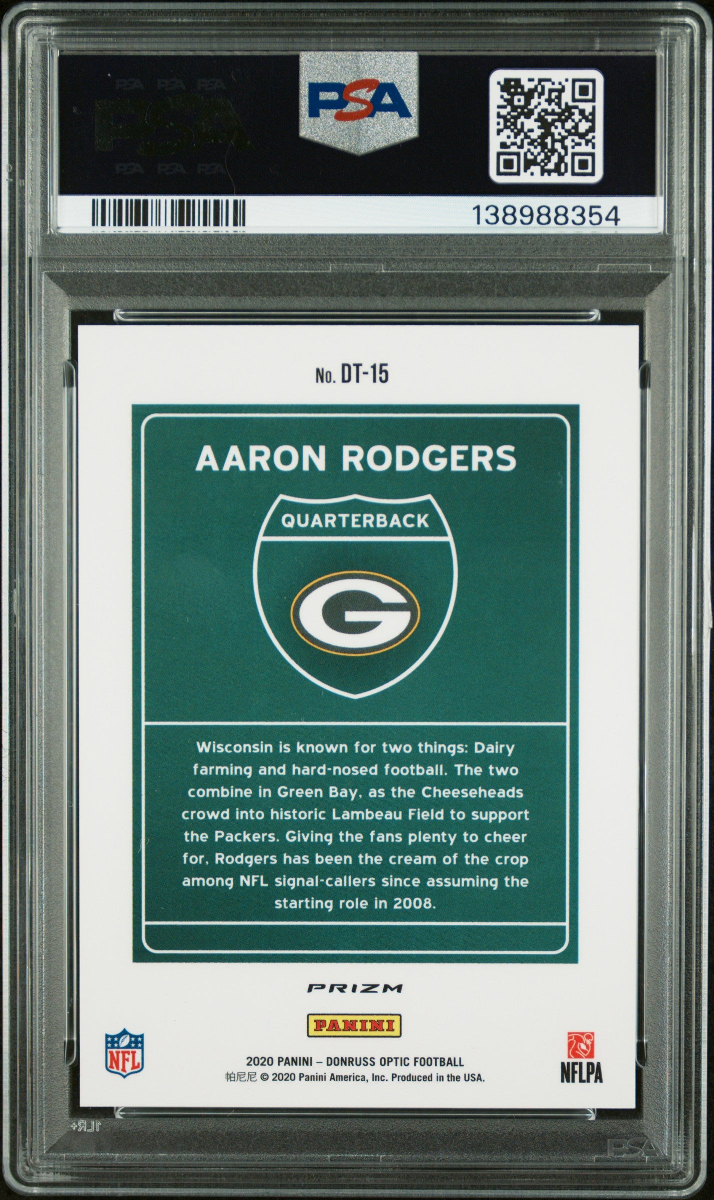 2020 Panini Donruss Optic Downtown #DT15 Aaron Rodgers Downtown PSA 9