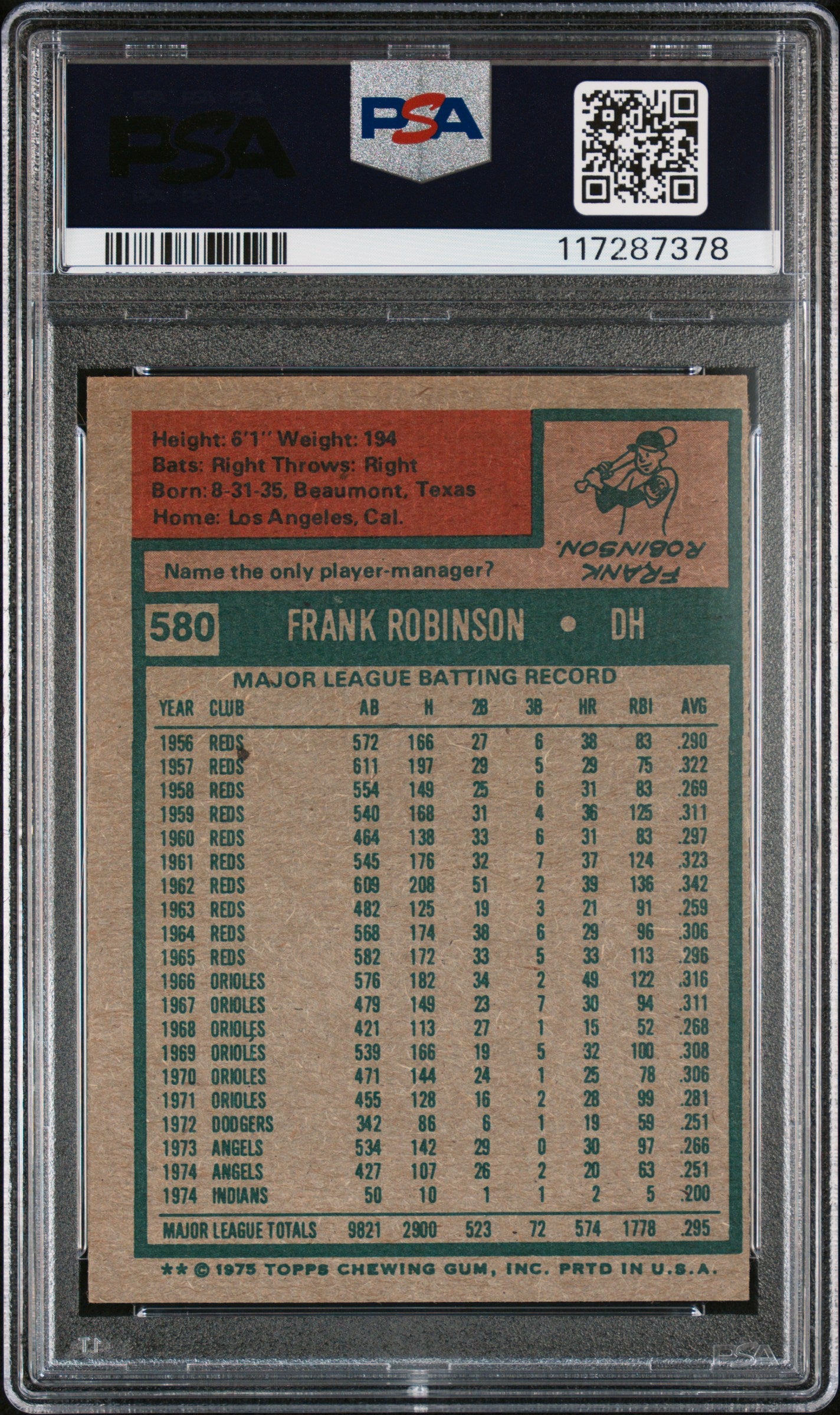 1975 Topps #580 Frank Robinson PSA 5
