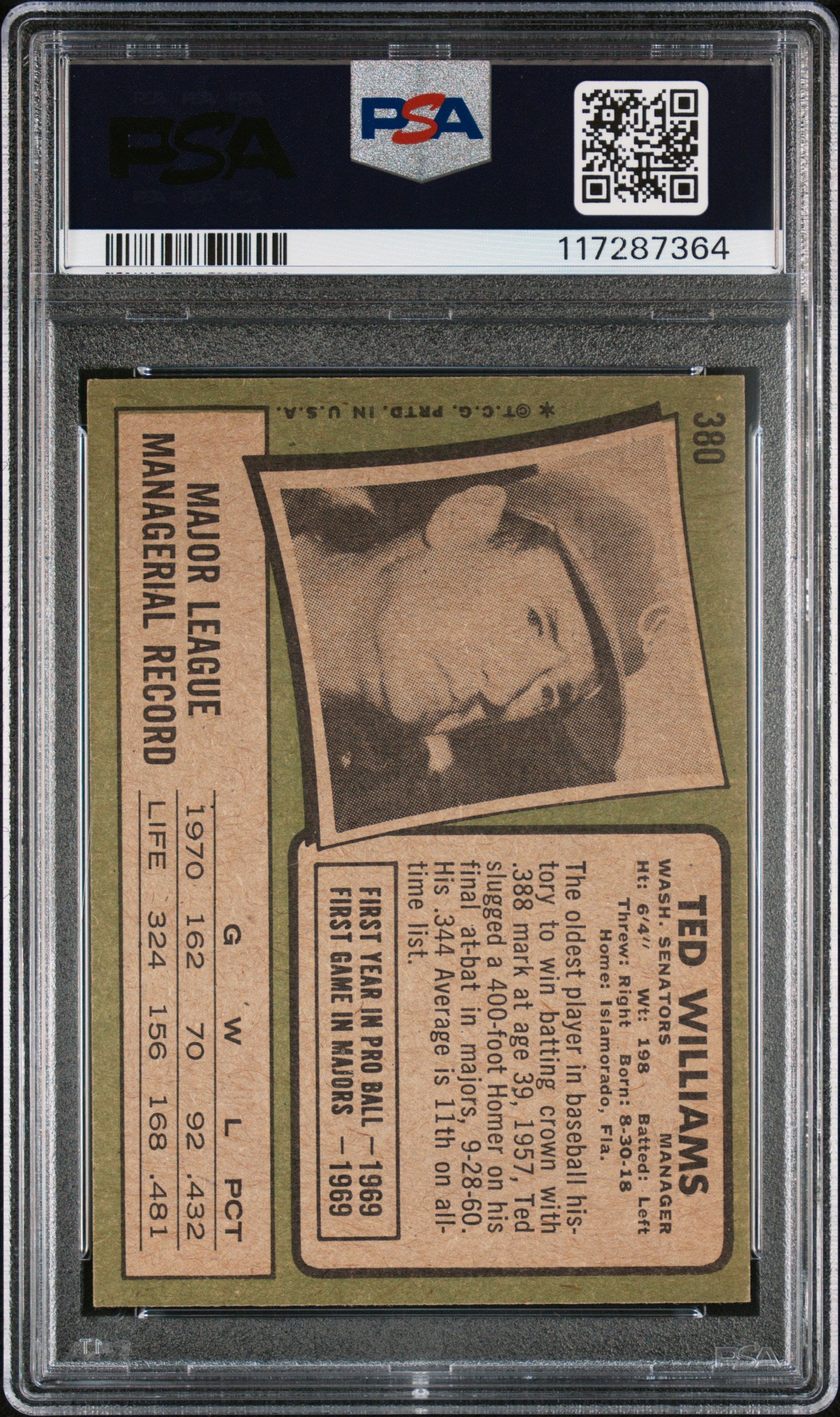 1971 Topps #380 Ted Williams PSA 7