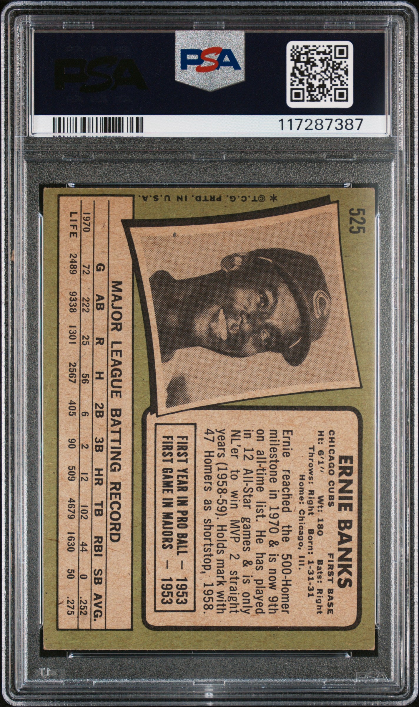 1971 Topps #525 Ernie Banks PSA 3