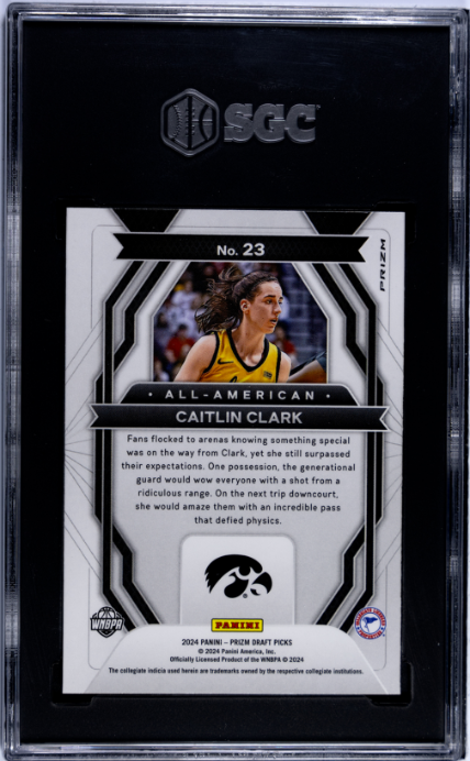 2024-25 Panini Prizm #23 Caitlin Clark All-American Tiger Stripe Prizm SGC 9