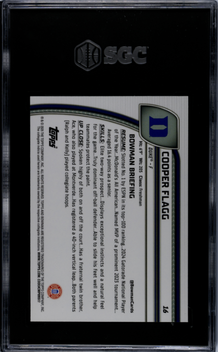 2024-25 Bowman U Chrome #16 Cooper Flagg SGC 8