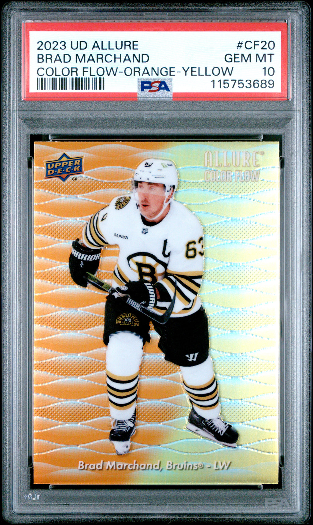 2023 Upper Deck Allure Brad Marchand Color Flow-Orange-Yellow PSA 10