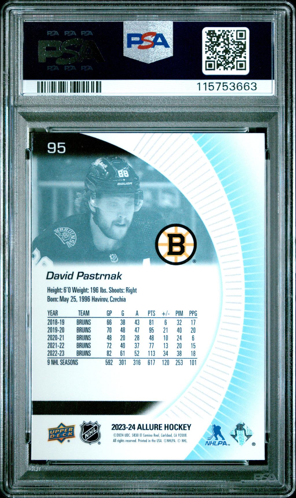 2023 Upper Deck Allure #95 David Pastrnak PSA 9