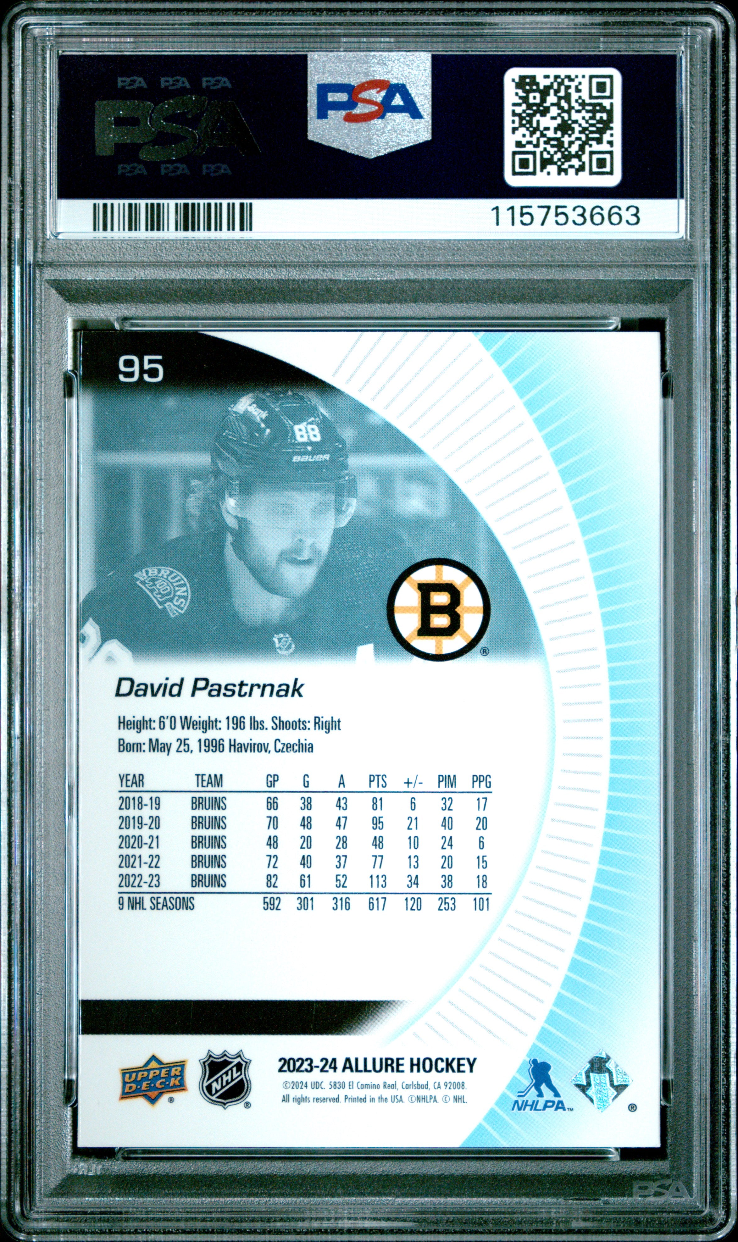 2023 Upper Deck Allure #95 David Pastrnak PSA 9