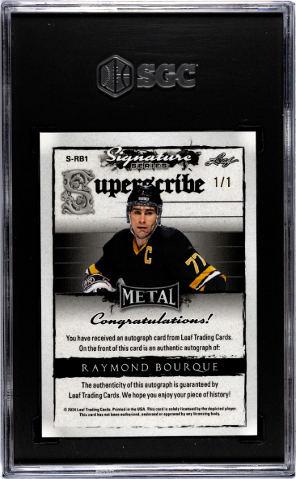 2024 Leaf Metal #S-RB1 Raymond Bourque Superscribe Light Blue Crystal 1/1 SGC 9