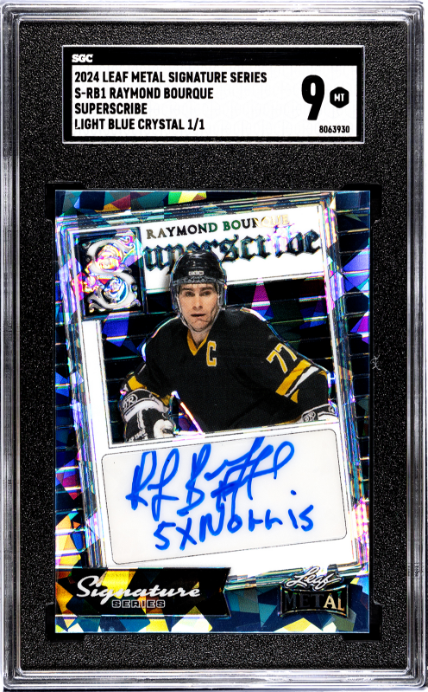 2024 Leaf Metal #S-RB1 Raymond Bourque Superscribe Light Blue Crystal 1/1 SGC 9