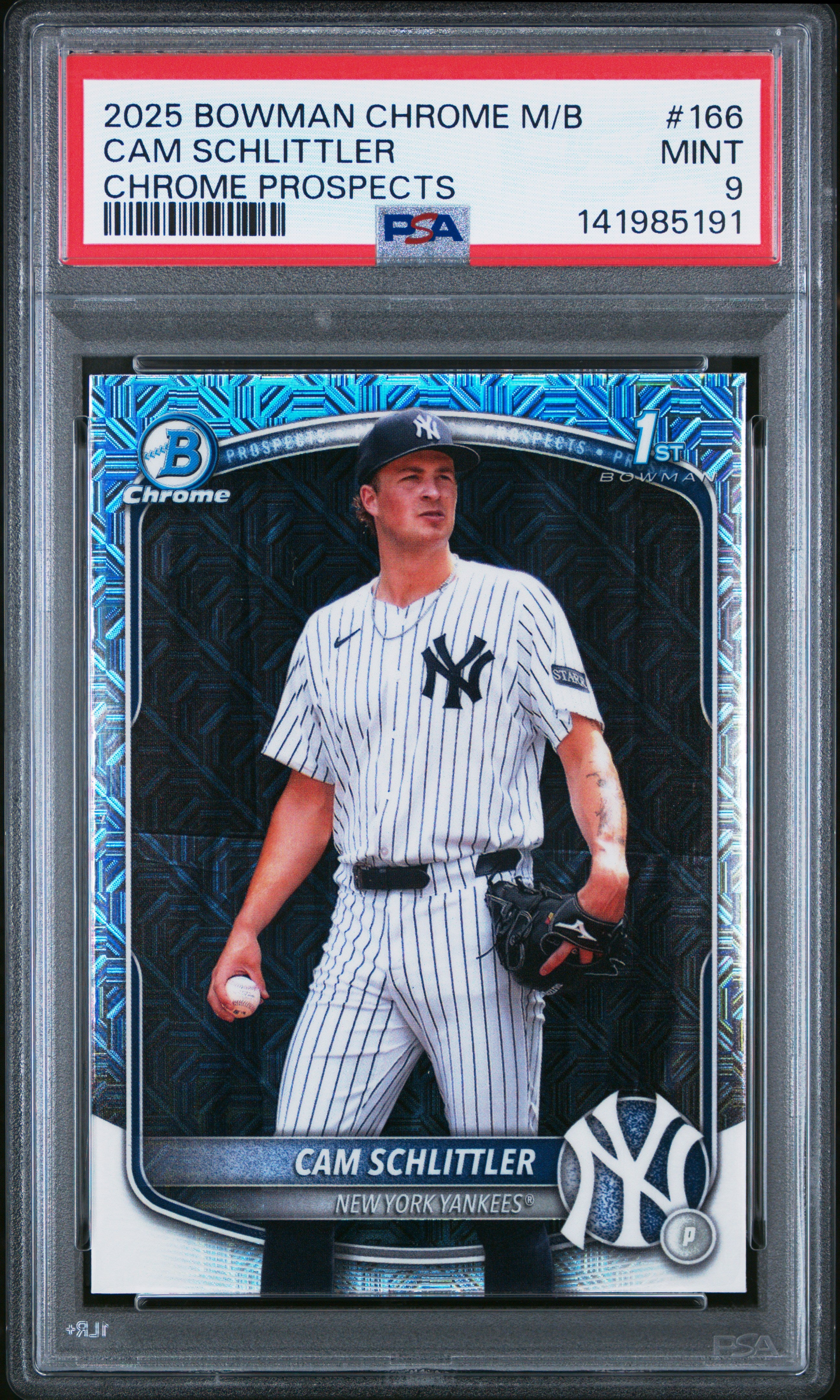 2025 Bowman Chrome Mega Box Chrome Prospects #166 Cam Schlittler PSA 9