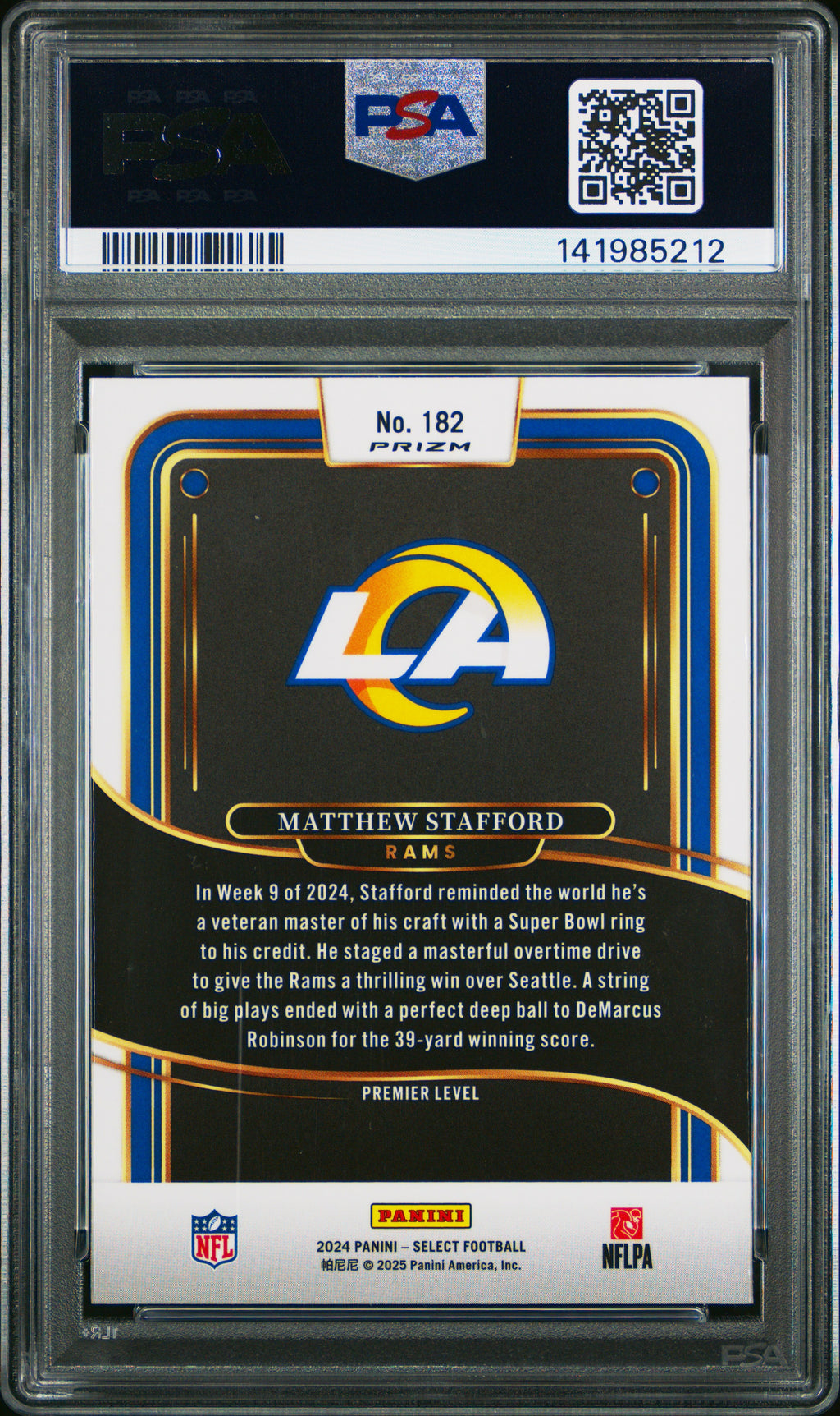 2024 Panini Select #182 Matthew Stafford Zebra Shock PSA 8