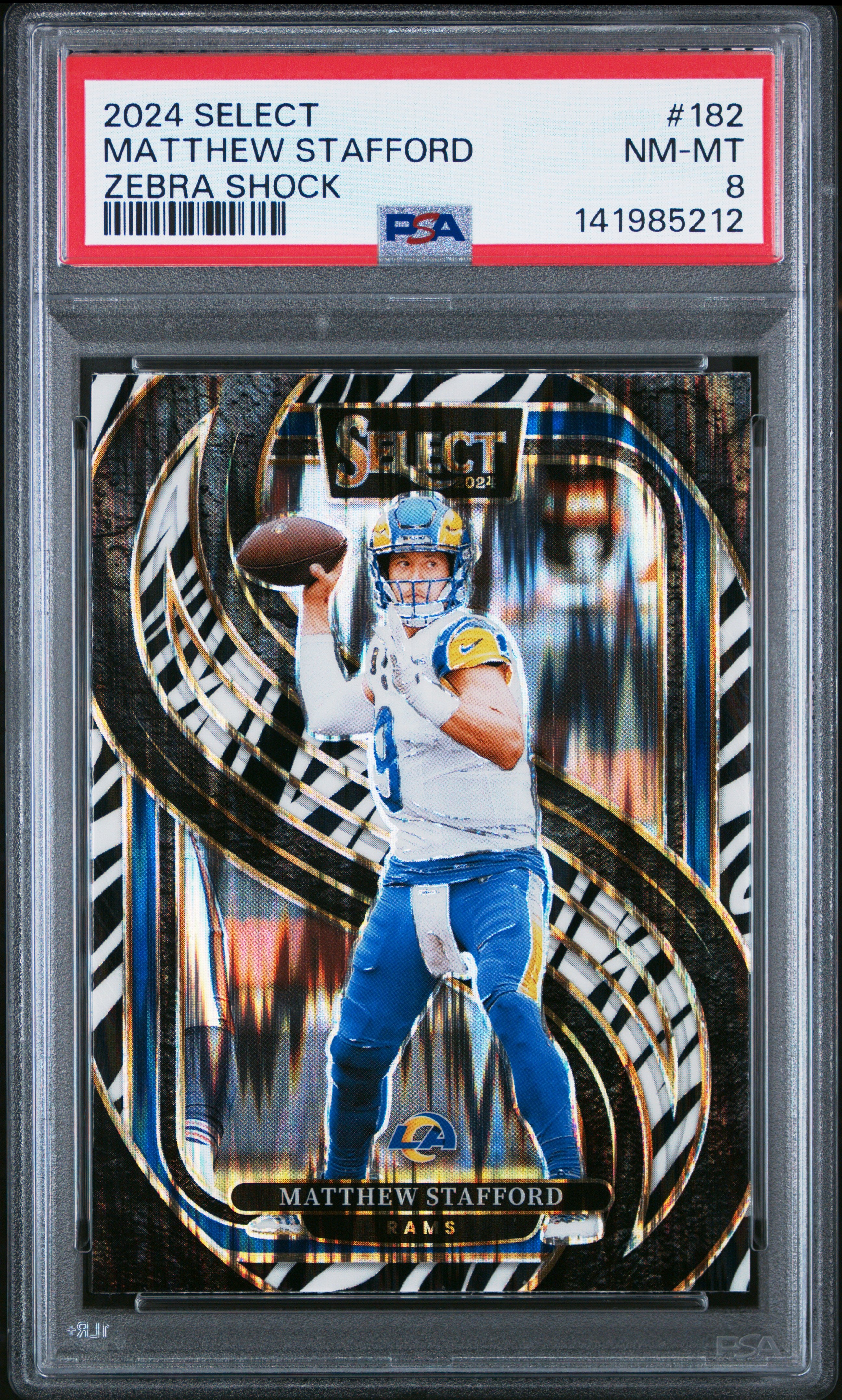 2024 Panini Select #182 Matthew Stafford Zebra Shock PSA 8